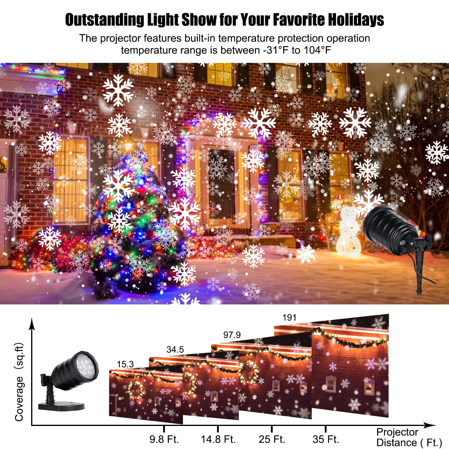 Christmas Snowflake Projector Lights Outdoor, Led Snowfall Show Lights Waterproof Landscape Decorative Christmas Lights Lighting for Xmas Holiday Party Garden Patio Indoor Home Decoration Show