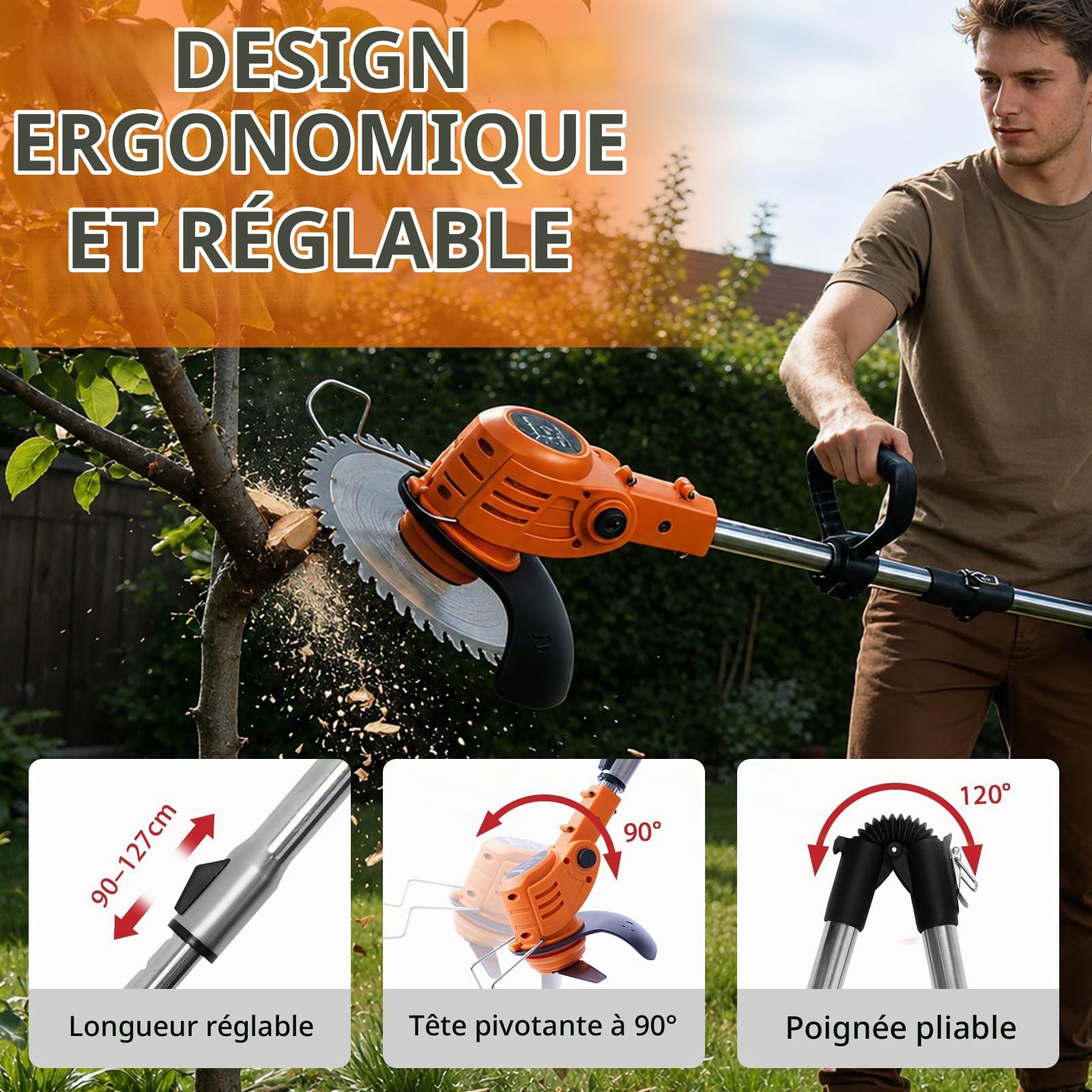 Débroussailleuse sans Fil à Batterie 21V, Coupe-Bordure Électrique 4 en 1 avec 2 Batteries 2000mAh, Débroussailleuse Electrique Puissante 850W 9500RPM pour Jardin, Pelouse et Mauvaises Herbes