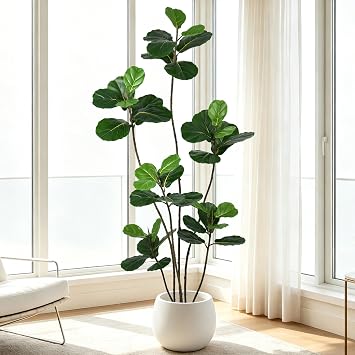 Artificial Fiddle Leaf Fig Tree 6FT- Tall Faux Tree with 40 Lifelike Leaves, 6 Heads, 72" Large Ficus Lyrata Fake Potted Plant for Home Office Living Room Corner Porch Indoor Decor