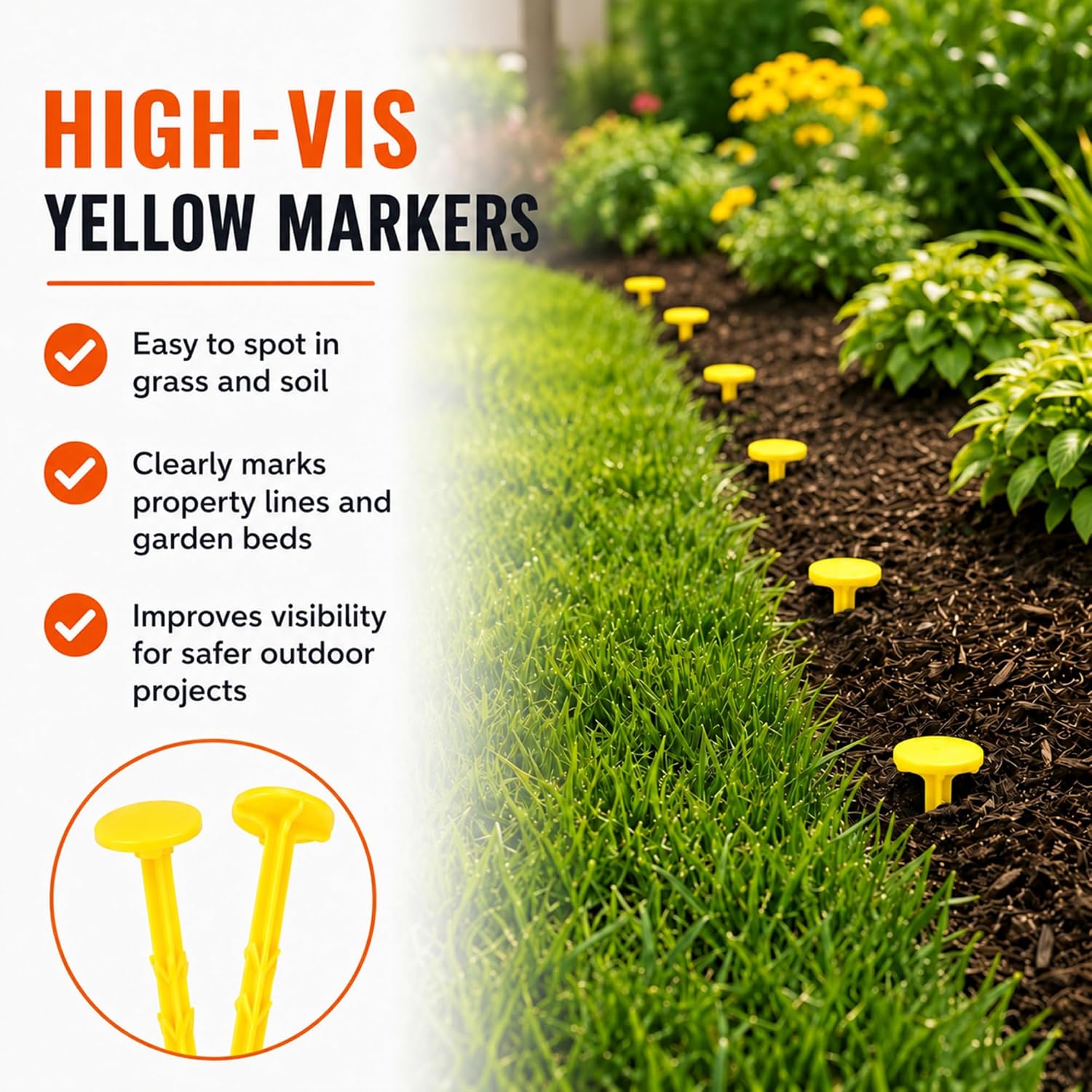 Pinkunn 30 Pack Low Profile Survey Stakes 5 Inch Property Markers, Yellow image 5