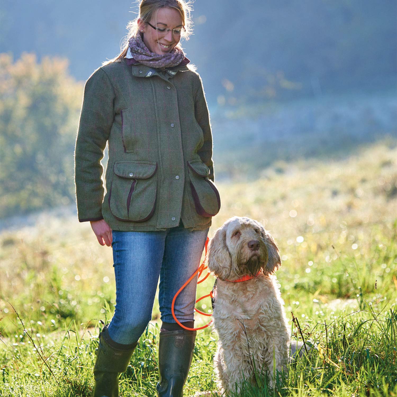 Hunter Nickel-Textil-Trainingsleine Gepunktet – Rot, Mit Weichem Nappaleder, Made In Germany