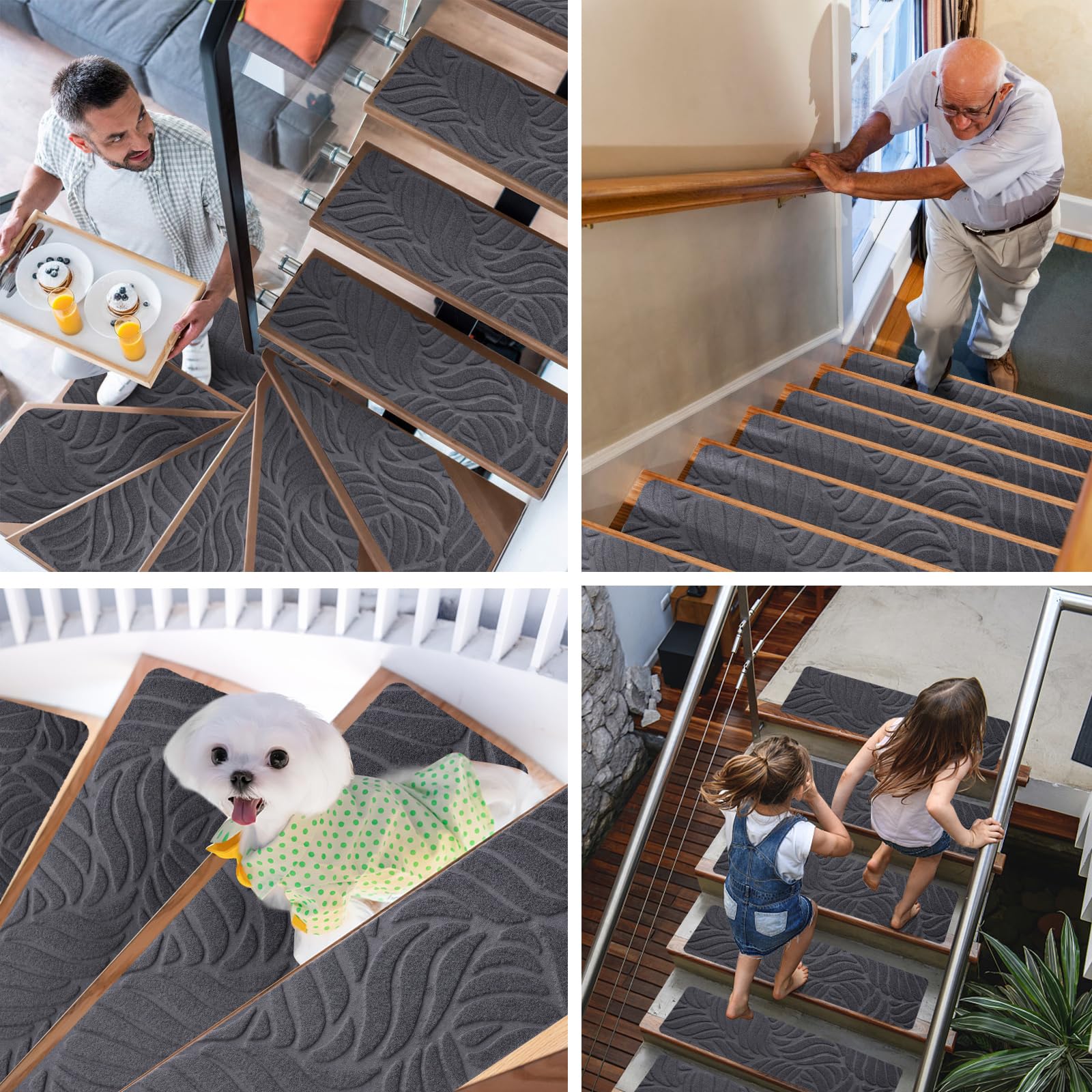 Trapmat 15 x 80 cm 100% Polyester, Tpe-Rug, Duurzaam, Antislip, Snijdbaar, Herbruikbaar, 5 X Trapmatten Zelfklevend, Trapbescherming, Voor Verschillende Soorten Trappen, D