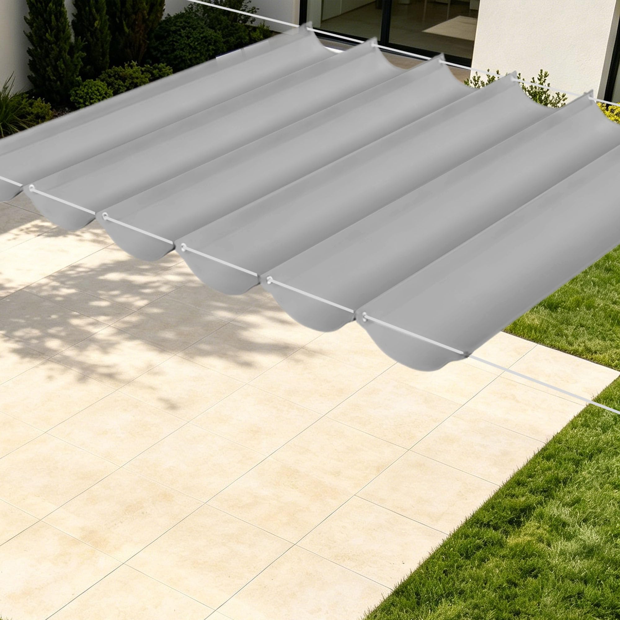 Toile ombrage vague 150x750 cm gris clair pour pergola et terrasse