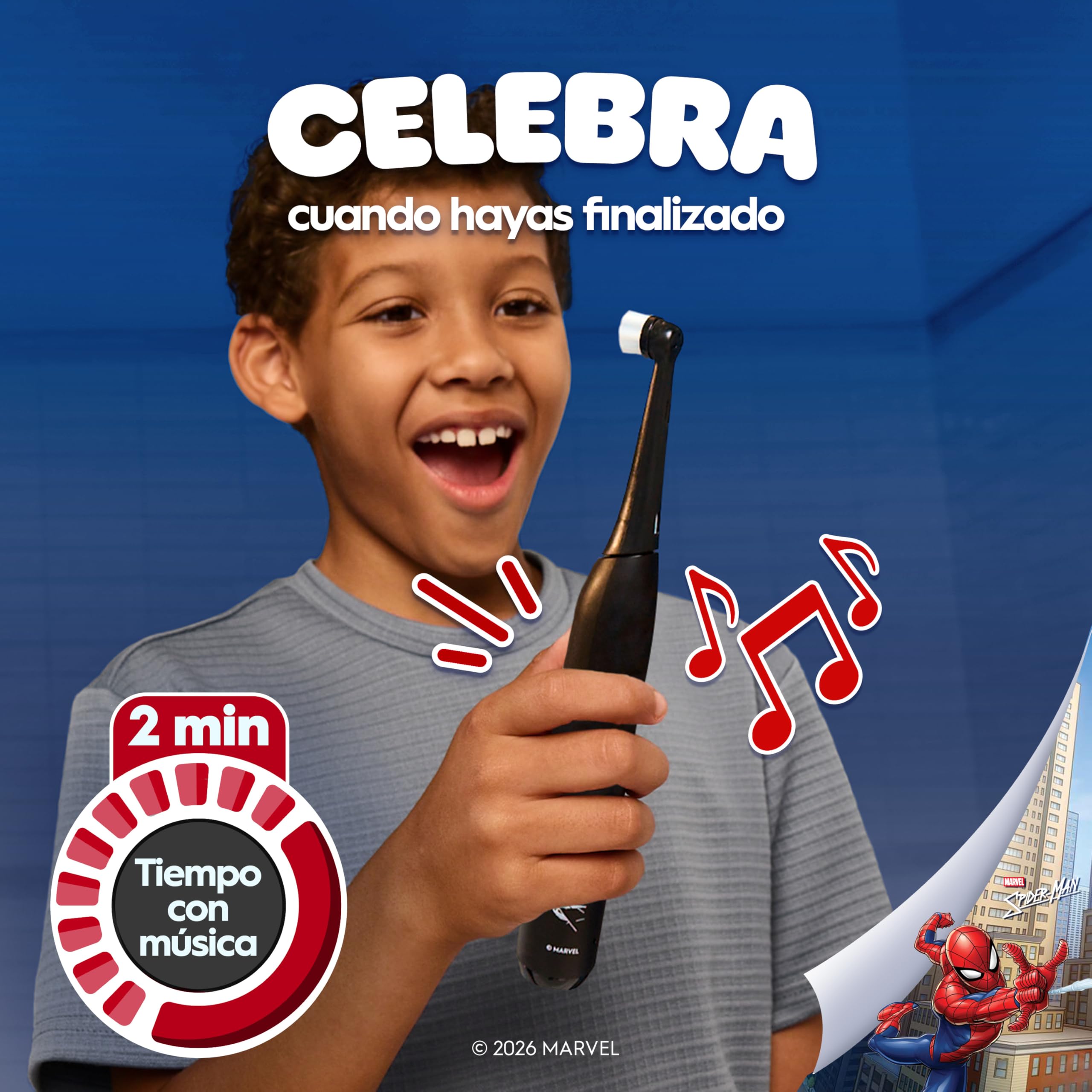 Oral-B iO Kids Marvel Spiderman Cepillo de Dientes Eléctrico para Niños +6 Años - 1 Cabezal y Estuche de Viaje, 3 Modos de Cepillado, Suave con Encías y Dientes Inestables, Cepillo Dental Oral B Niños