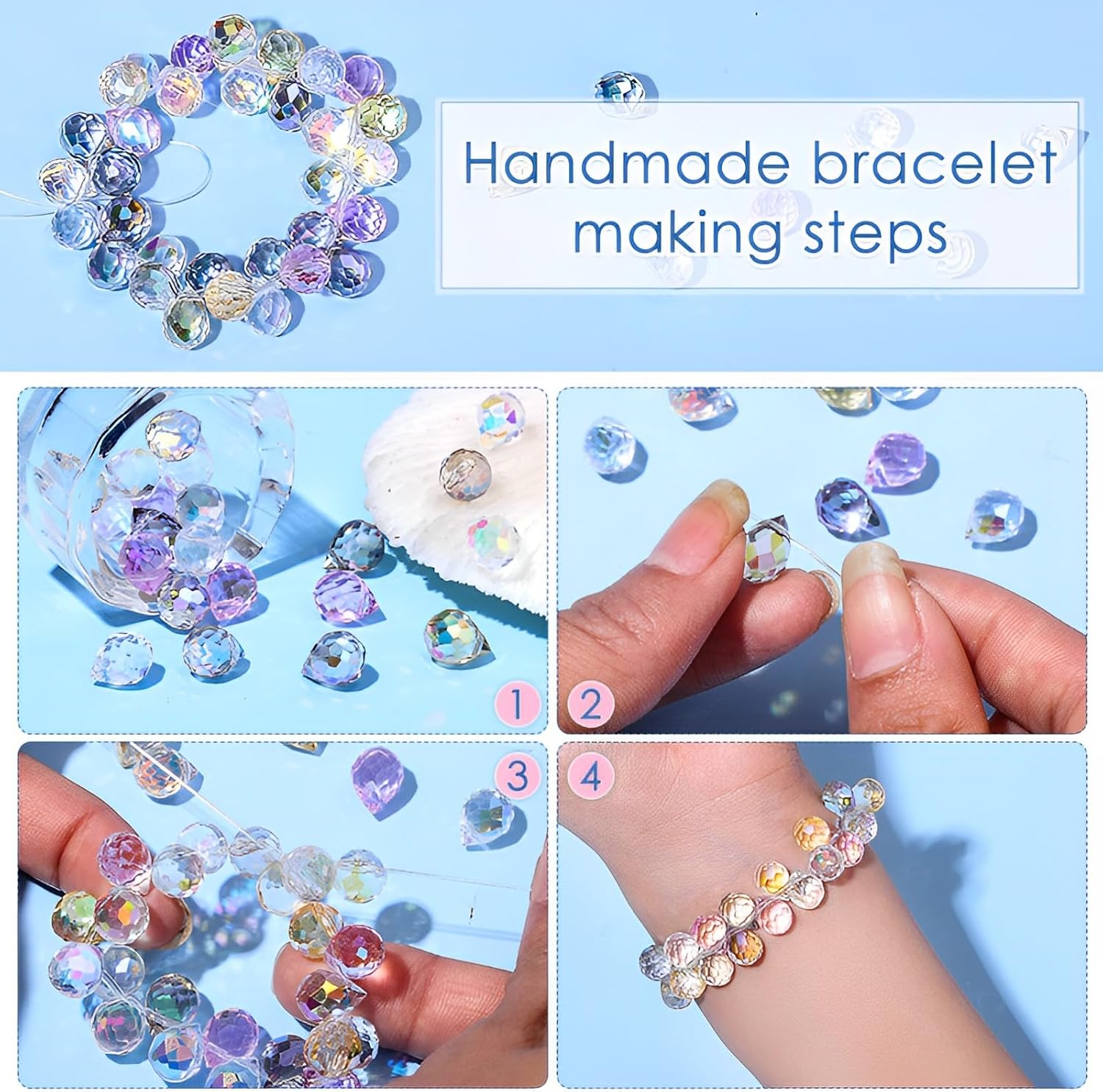 Crystal Beads, 50pcs Glass Beads, Assorted Crystal Beads for Jewelry Making, Shiny Teardrop Shape Jewelry Beads Glass Beads Bulk for DIY Craft Necklace Bracelet Earring(8x10mm, Mixed Colors) - Image 3