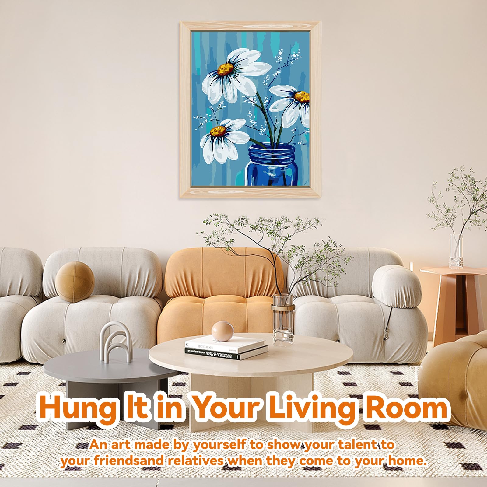 EFOTIML Kit di pittura per numeri per adulti principianti e bambini età 8-12, 1pcs 16x20 tela per kit di pittura per adulti in scatola colorata (senza cornice) - Fiori bianchi