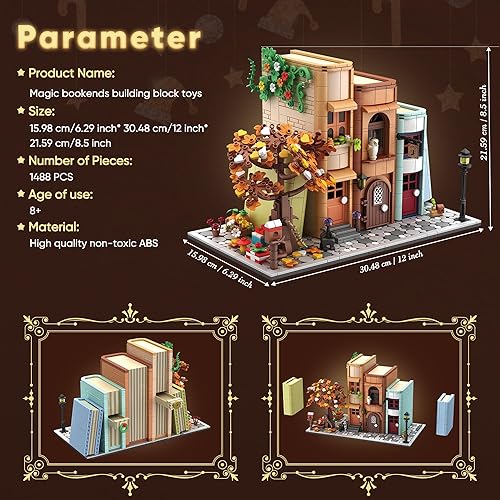 Miniatura 4 de Kit de construcción de casa mágica para sujetalibros, decoración del hogar para juguete de bloques de construcción, estantería en miniatura,