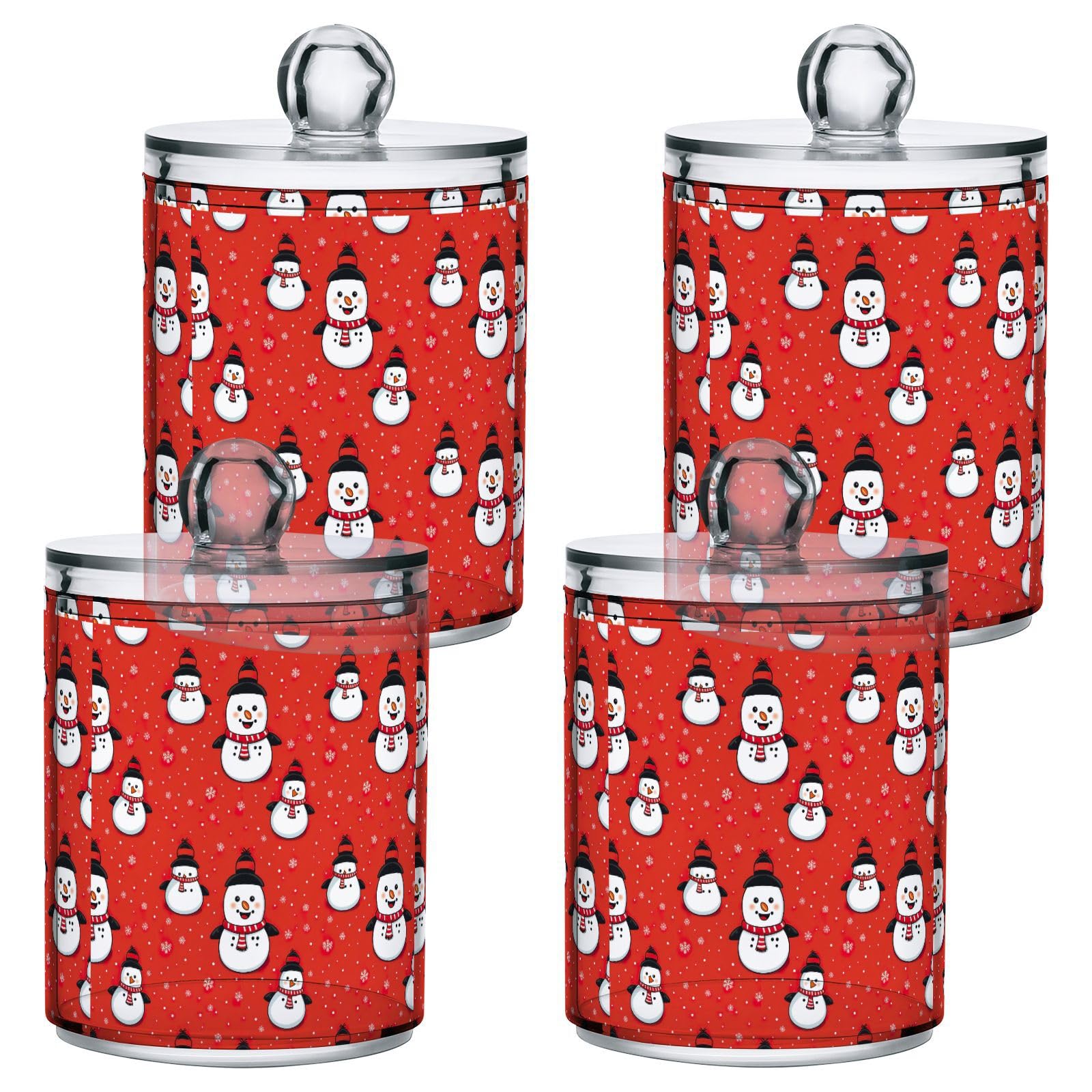 4 Pcs Christmas Xmas Snowman 10 OZ Qtip Holder Dispenser for Cotton Ball Cotton Swab Cotton Round Pads