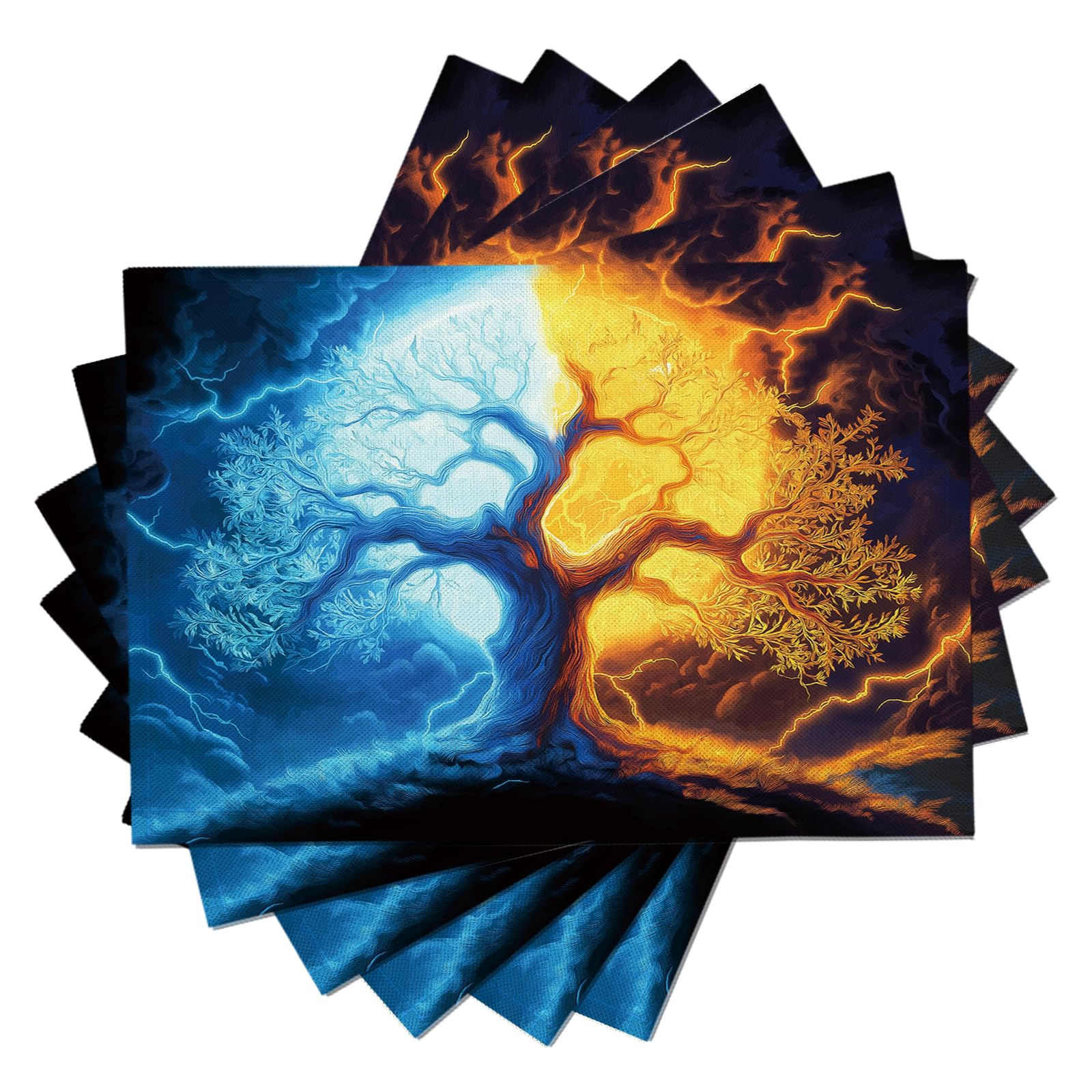 30×45cm Tovaglietta Americana Creatività in Cotone Lino Rettangolare - Tovagliette Set di 8 Alberi di ghiaccio e fuoco Resistente al Calore per La Cucina, Il L'Ufficio