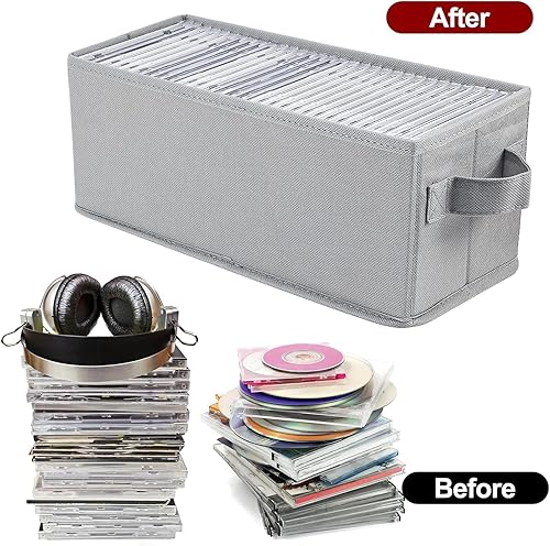 Vista 15 de UENTIP CD Storage Boxes - Pack of 4 CD Case Storage - 13.2" x 5.9" x 5.3", Container Holds 30 CDs in Full Jewel Cases, 60 CDs in Slim Cases, and 165