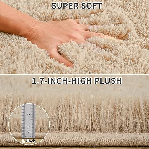 Miniatura 7 de Keeko Alfombra de área gris esponjosa, de 3 x 5 pies, bonita alfombra de pelo largo para dormitorio, alfombras peludas de pelo alto para sala de