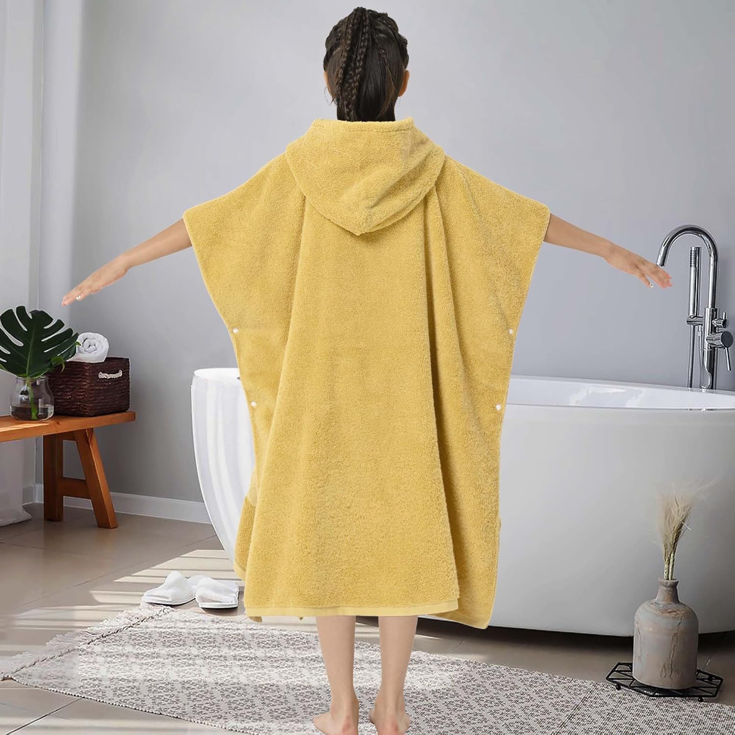 32"X64" Large Turkish Poncho Towels for Kids(8-14Years),Oversized 100% Cotton Thick (600GSM) Absorbent Bath Robe for Boy | Girl | Teens , Perfect for Swimming | Bathing | Beach | Gifts,Gold - Image 5
