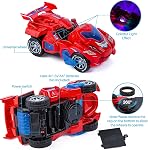 Refasy Voiture de transformation dinosaure automatique électrique avec lumières clignotantes et musique, 2 en 1 Deformation Dinosaure Jouets Voiture Anniversaire Noël Cadeau pour l'âge 3 4 5 6 7 8 9 10 12 Années Vieilles Garçons Filles Enfants (Rouge)