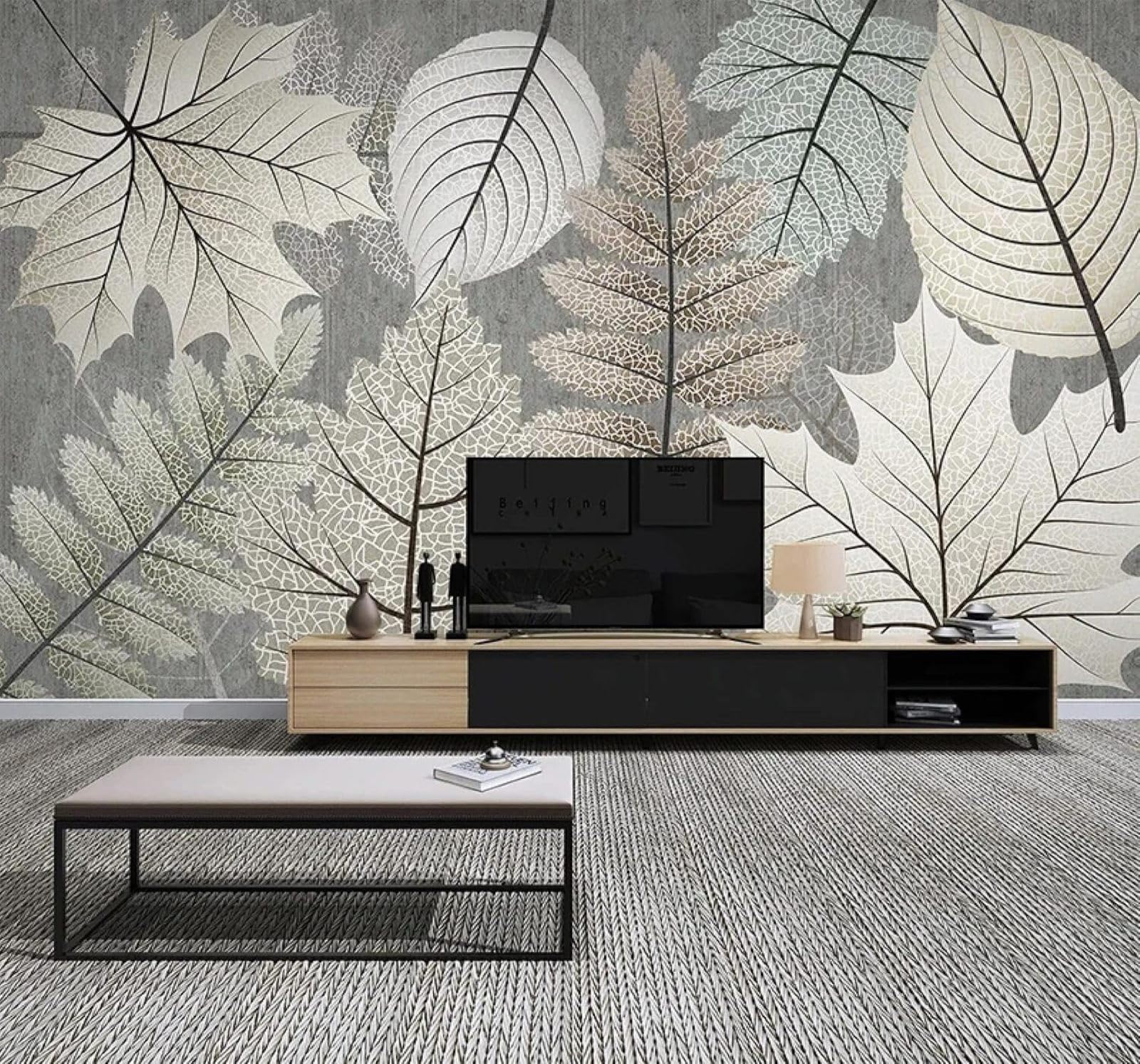 XLMING Vintage Hand Painted Grey Plants Leaves 3D Wallpaper Luxury Home Dining Decor Paste Sofa Living Room The Wall for Bedroom Mural-400cm×280cm