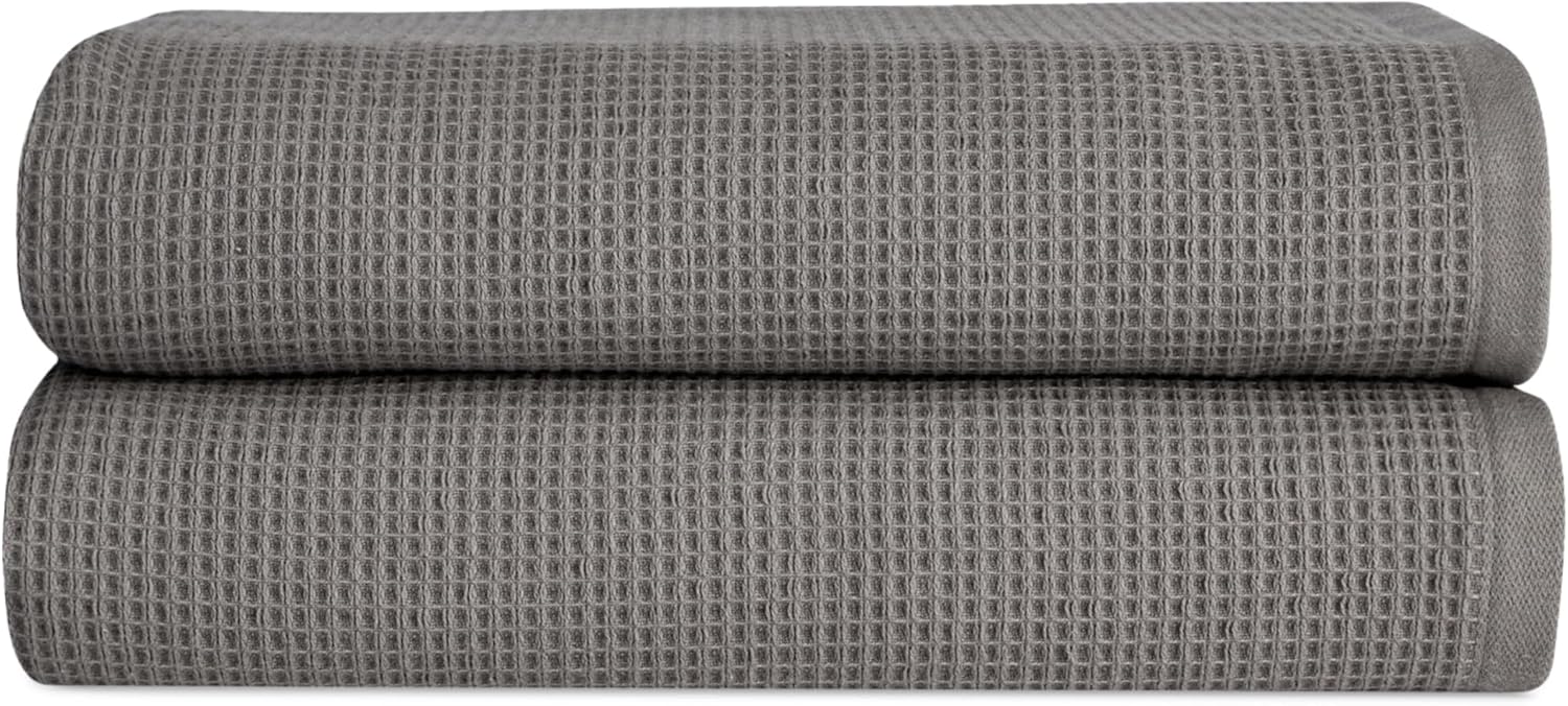 Cozy Earth Waffle Bath Sheets - 60% Cotton 40% Viscose from Bamboo Bath Sheets 40 x 65 Inches - Soft & Absorbent Terry, Reversible Mini Textured Waffle & Weave Pattern - 2 Pack - Thumbnail 3