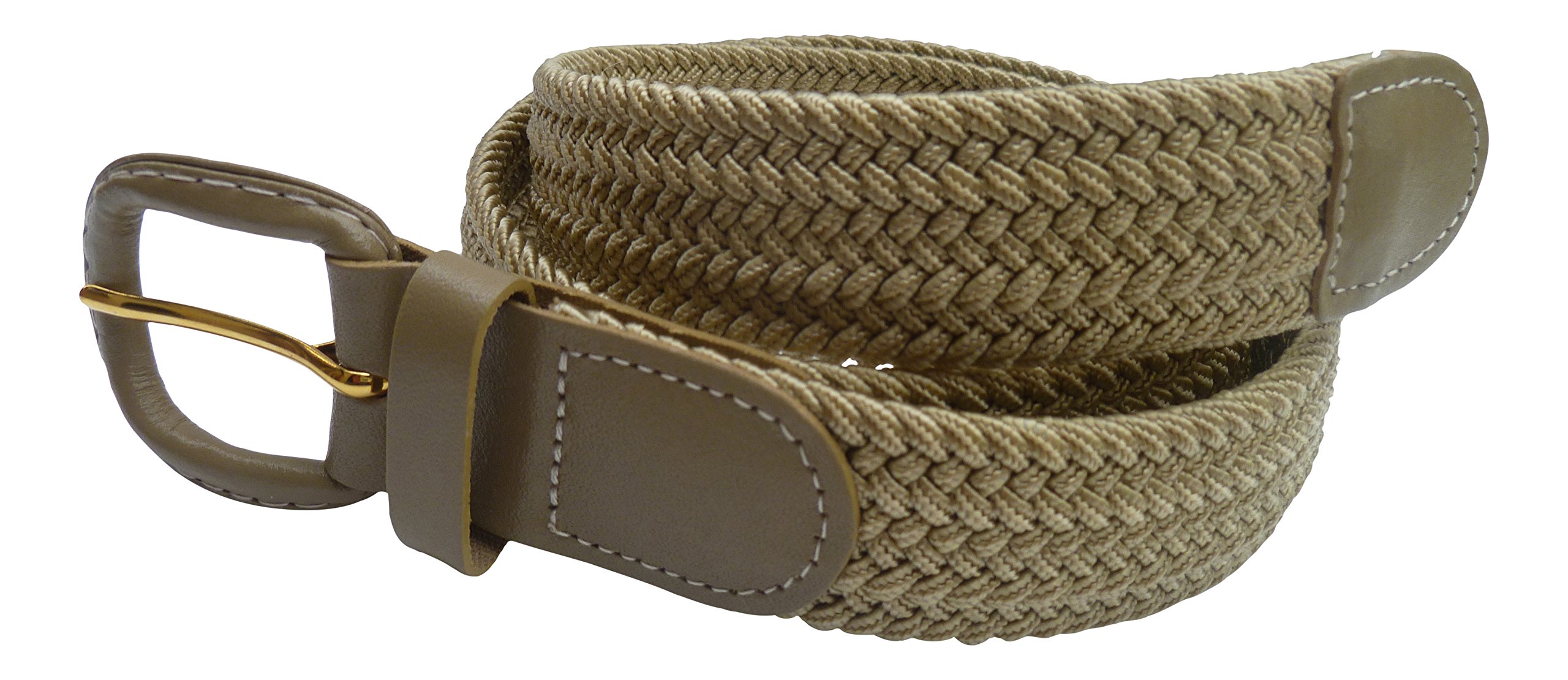 Streeze 30mm Mens Stretch Belt in 6 Sizes Elastic Fabric Woven Braided Stretch Webbed Belt with Leather Buckle (2XL, Beige)