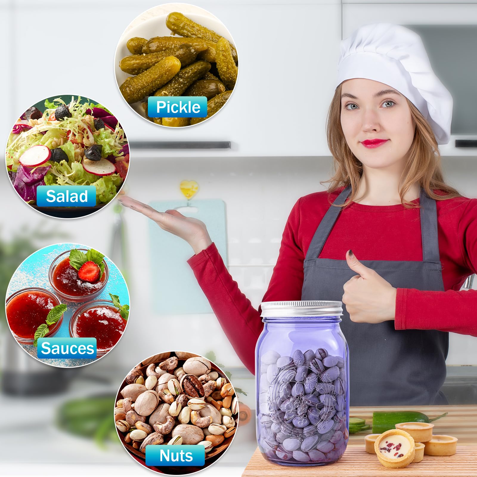 Wide Mouth Mason Jars 32 oz, 6 Pack Colored Canning Glasses, Quart Glass Storage Jars, Canning Jars for Centerpieces, Safe for Fermenting, Pickling, Storage, DIY Crafts & Decor