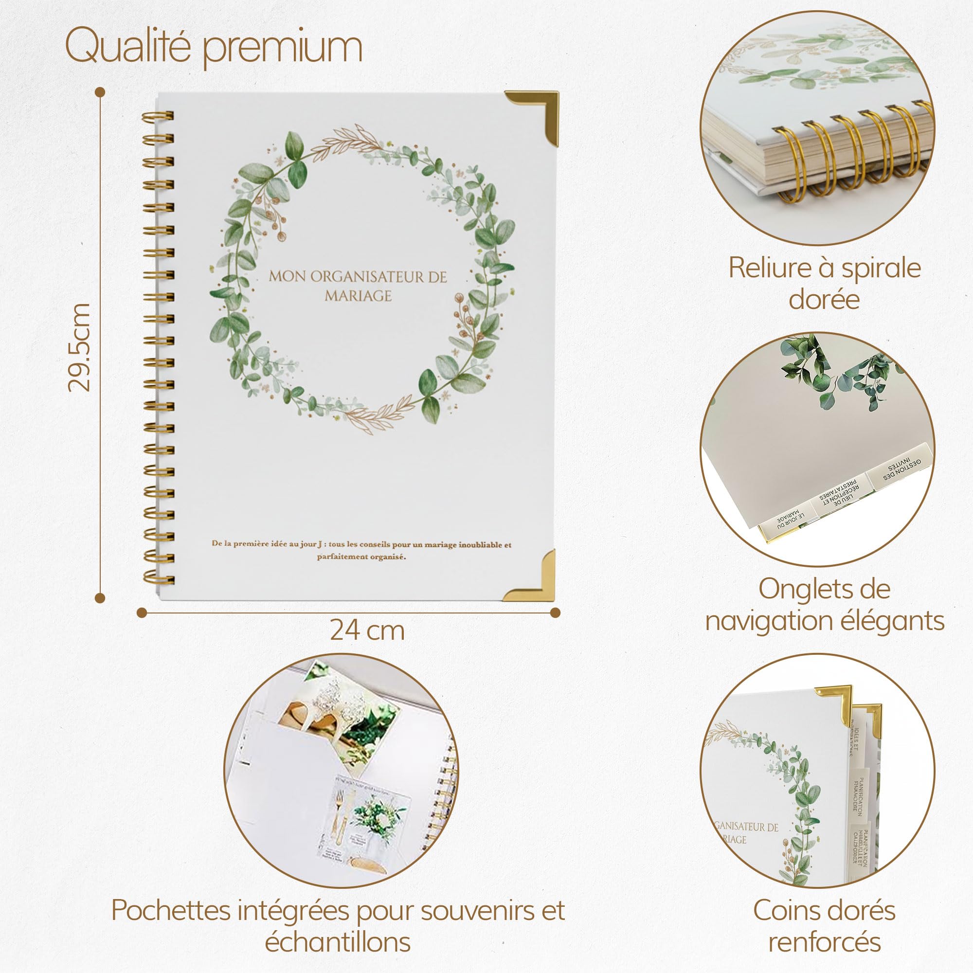 Organisateur de Mariage Français – Carnet Wedding Planner avec Checklist, Budget, Agenda & Calendrier Compte à Rebours | Livre de Mariage & Cadeau Future Mariée