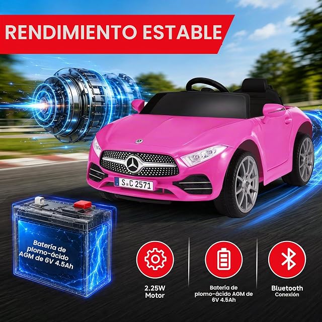 Foto 3 de 7 de ORYXEARTH Coche eléctrico para niños, 6 V, con mando a distancia de 2,4 G, bocina, música Bluetooth
