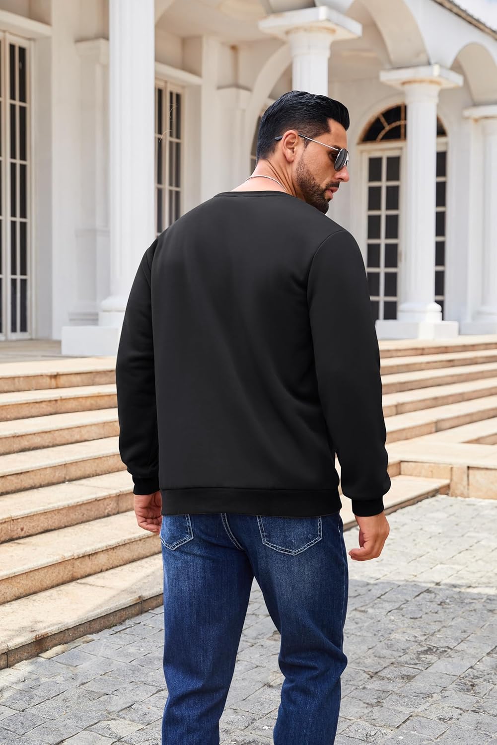 Boladeci Men's Full Sherpa Lined Crewneck Sweatshirts Heavy-weight Fleece Pullover Thick Thermal Long Sleeve Cotton - Image 3