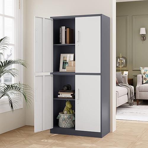 Miniatura 116 de STANI Armario de almacenamiento de metal para garaje con cerradura, archivador de acero con cerradura de 71 pulgadas, gabinete de almacenamiento de