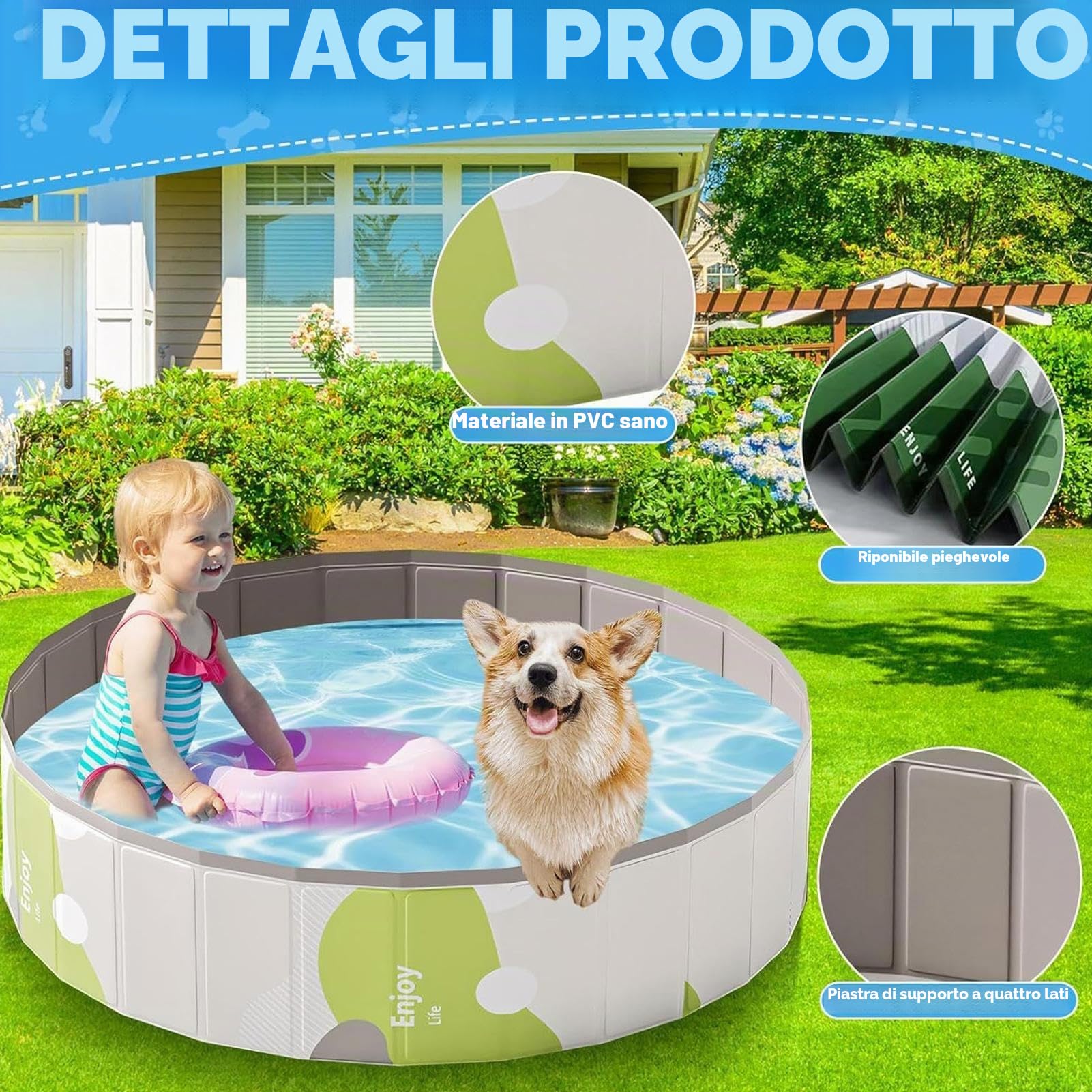Piscina Portatile Per Cani - Piscina per Cuccioli,Pieghevole in PVC Vasca Non Gonfiabile per Gioco Esterno Interno Campeggio Giardino