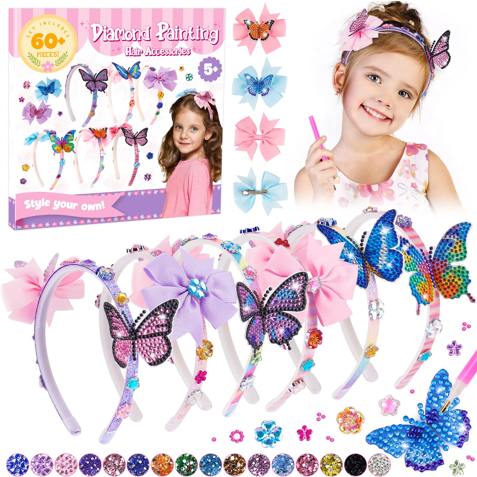 Diamond Painting Art Kit for Girls' Birthday Presents 5-11, Make Your Own Headbands