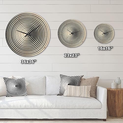 Miniatura 5 de Reloj de pared de madera moderno con ilusión óptica monocromática, grande, decorativo, moderno, reloj de pared de gran tamaño para decoración de