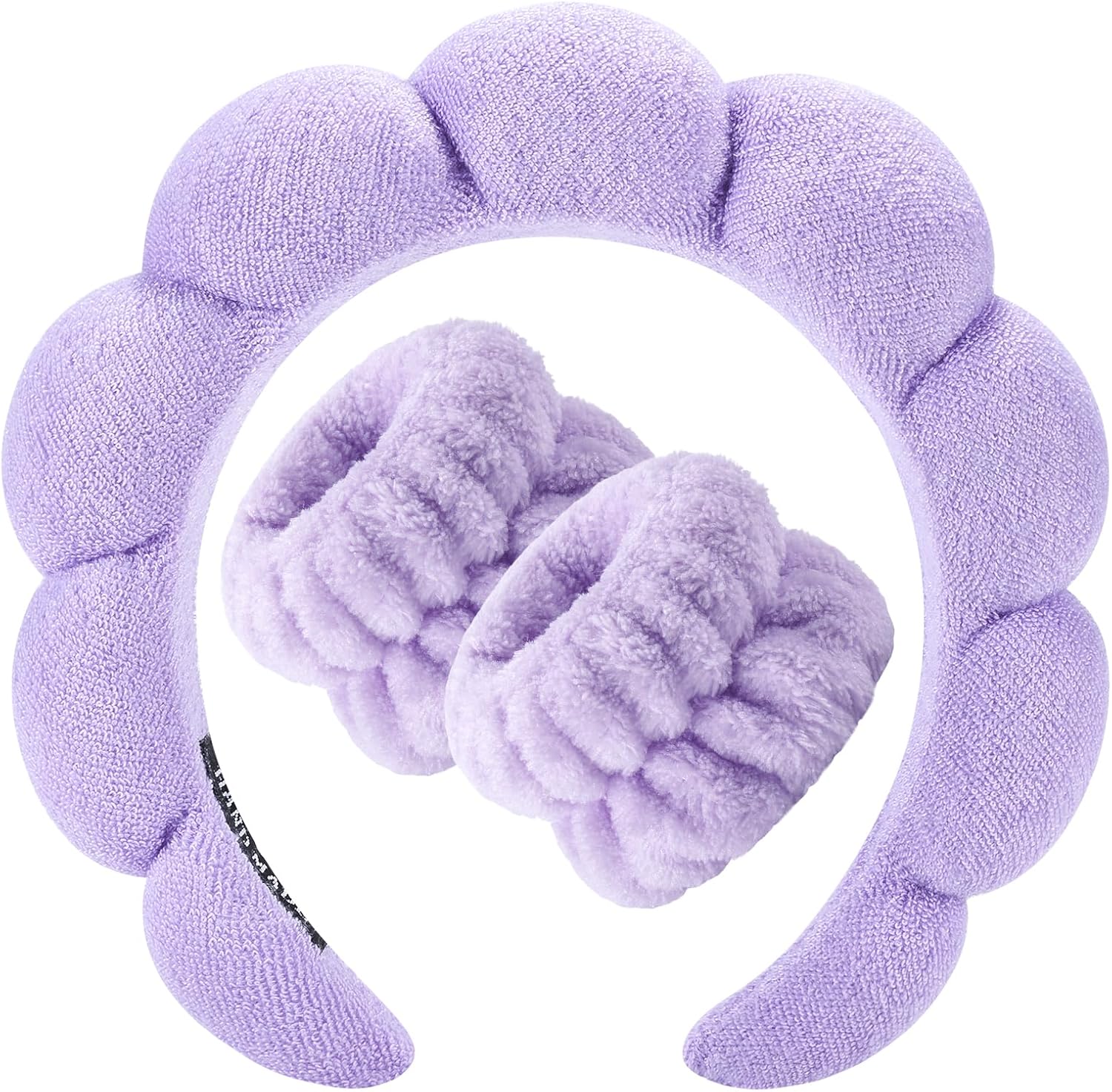 Zkptops Spa Headband for Washing Face Wristband Set Sponge Makeup Skincare Headband Terry Cloth Bubble Soft Get Ready Hairband Women Girl Puffy Padded Headwear Non Slip Thick Hair Accessory(Purple)
