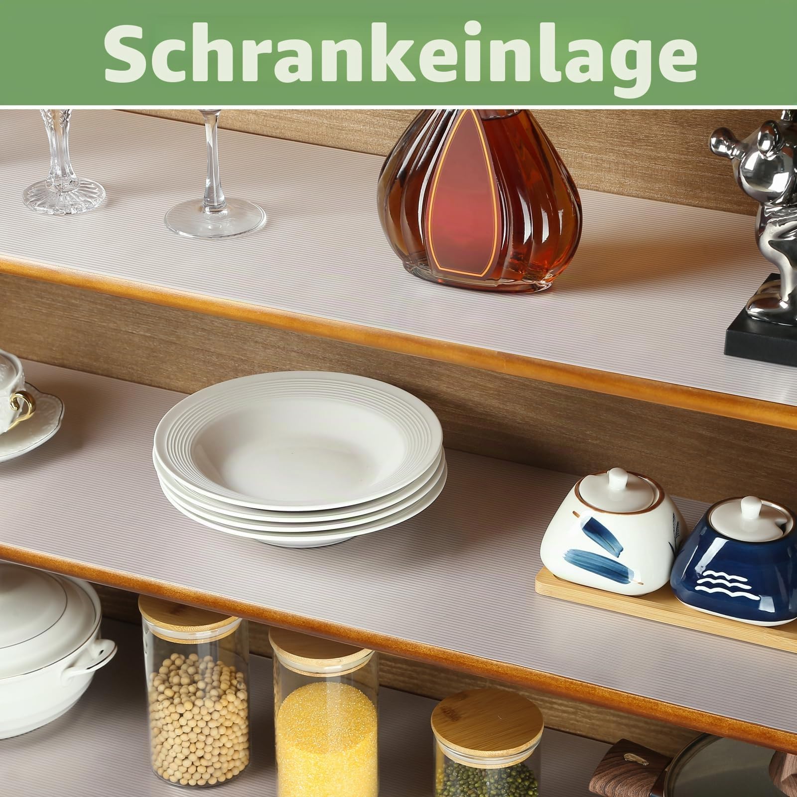 Regaleinlagen, 61 cm x 6,1 m, Regaleinlagen für Küchenschränke, antihaftbeschichtet, Regalauskleidung, Schubladenmatten, Eva-Schutz für Schrank, transparent gerippt