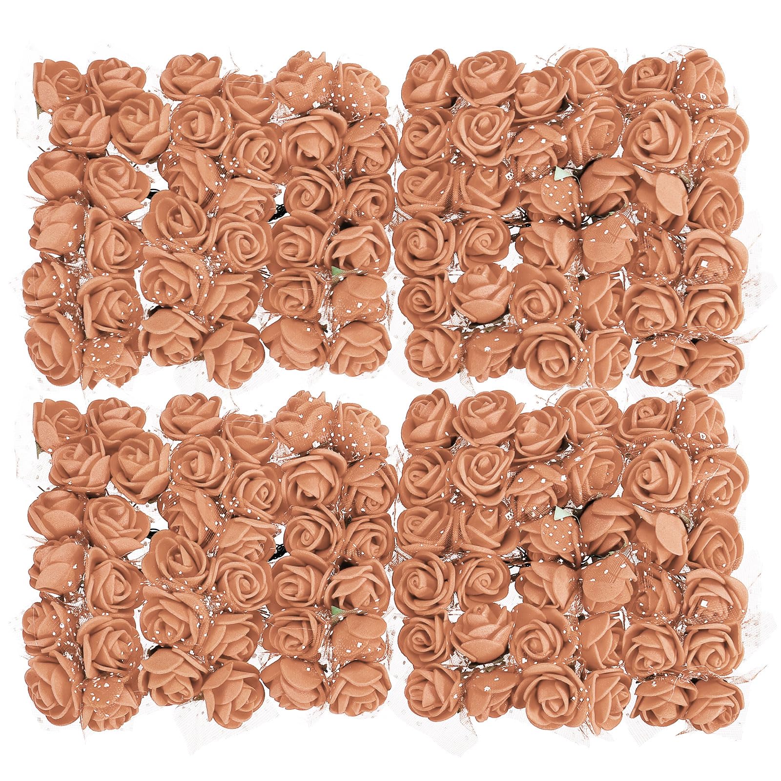 sourcing map Artificial Rose Flower Heads, Brown Mini Faux Flowers 0.8 Inch-1 Inch for DIY Craft Wedding and Party Decoration Pack of 144
