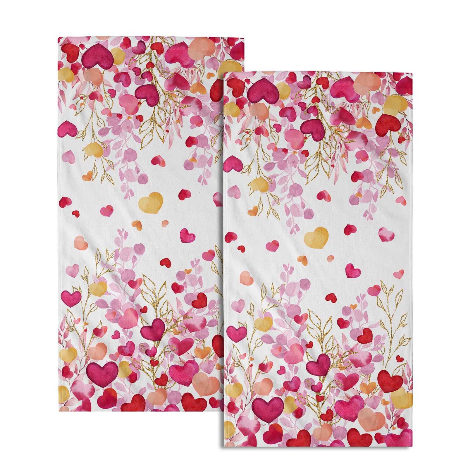 Giwawa Pink Heart Hand Towels Set of 2 Romantic Love Soft Absorbent Decorative Hand Bath Towels Kitchen Dish Towels for Bathroom Sports Yoga Home