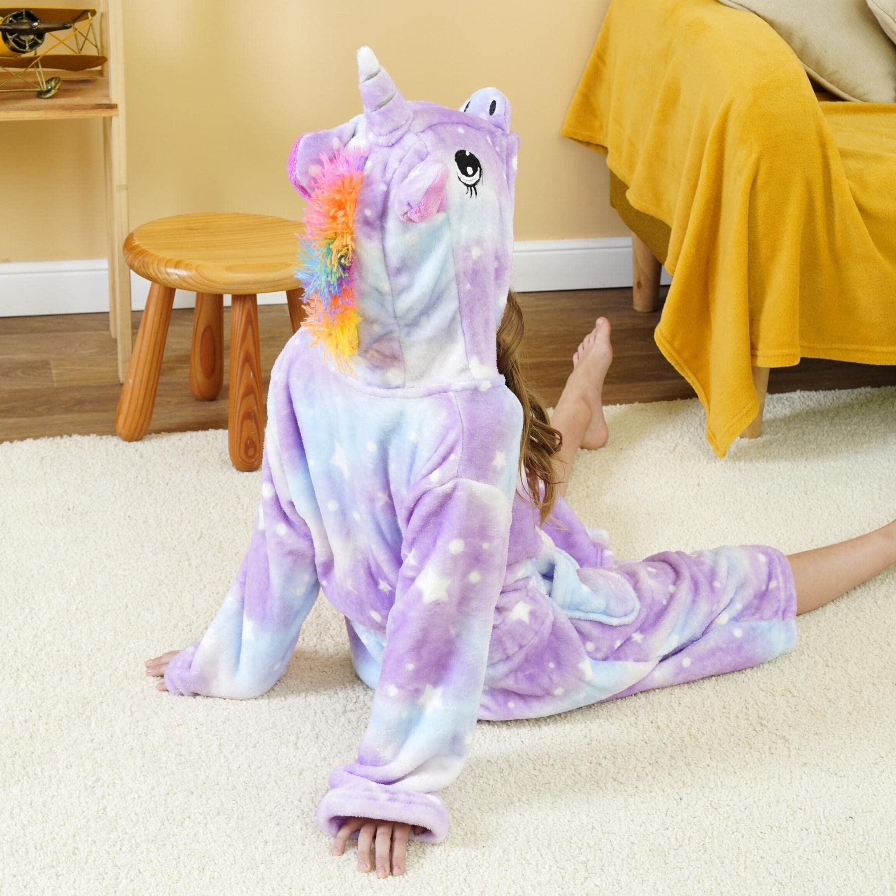 Peignoir Doux Fille Licorne Robes de Chambre à Capuche pour Filles avec Pantoufles de Licorne - Cadeaux pour Filles