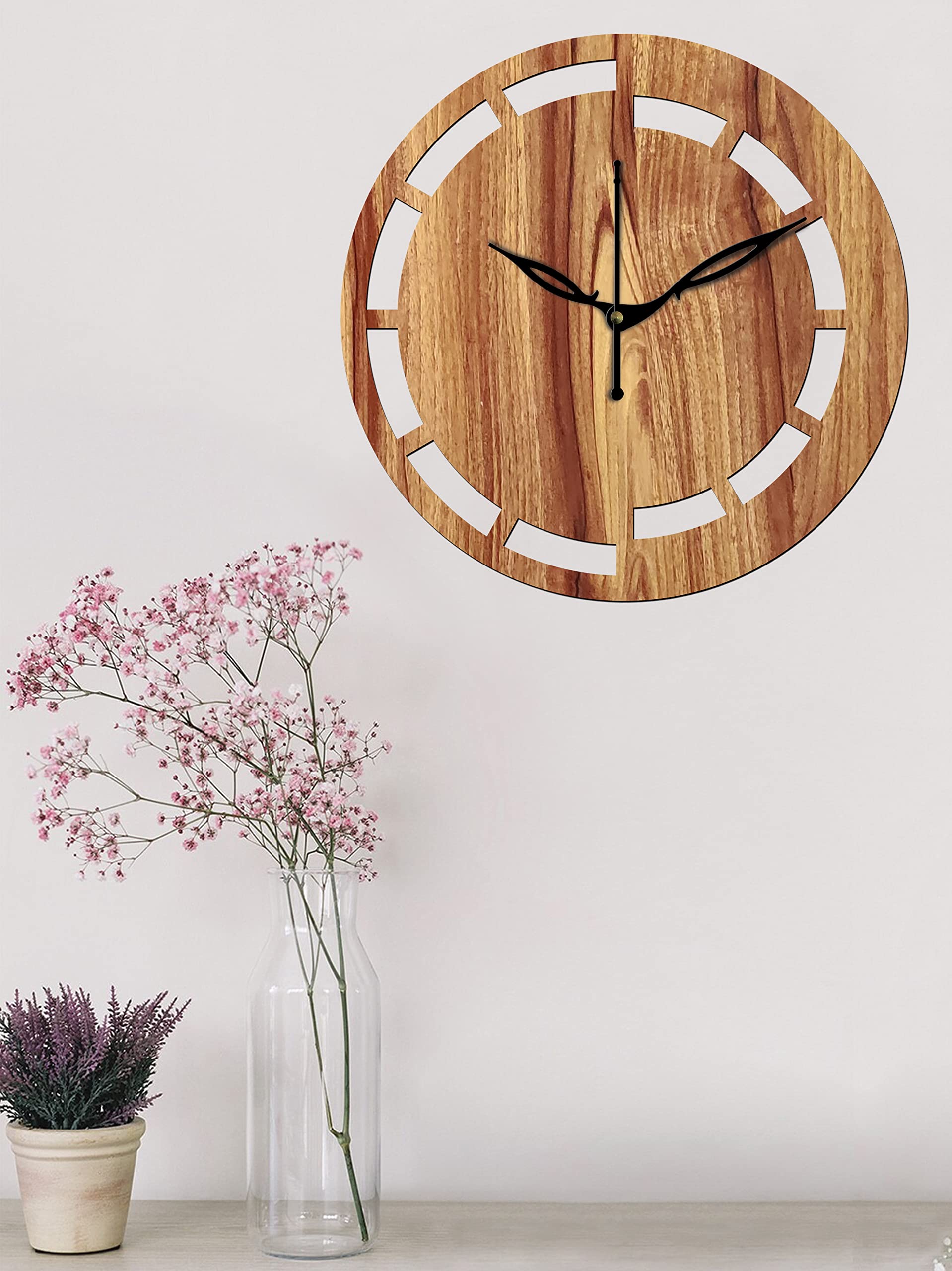 Yami MDF Wood Analog 25 cm X 25 cm Wall Clock (Beige, Without Glass, Small Size) | Wall Clock - 016 Beige -1