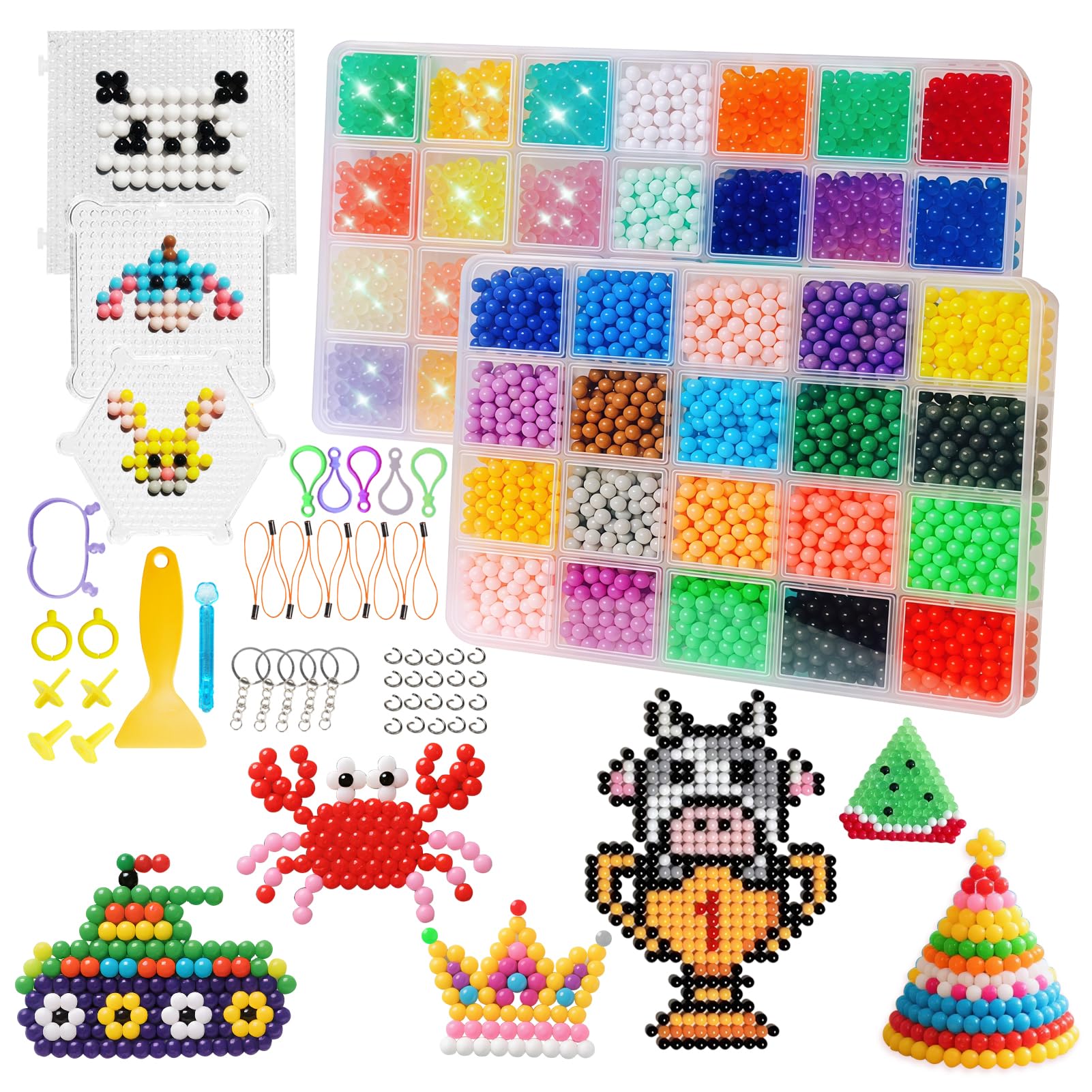Non-Iron Fuse Beads Kit - 48 Vibrant Colors - 4960 Beads with 12 Glow-in-Dark Arts and Crafts Bundle