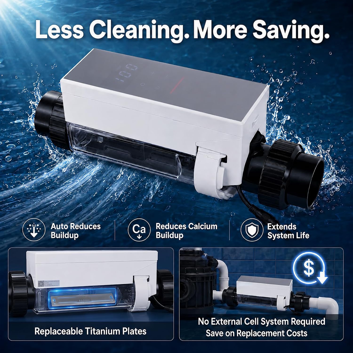 Smart Salt Chlorine Generator with WiFi App Control, Self-Cleaning Titanium Cell, Auto Salt Level Detection, Saltwater Pool Chlorinator System for Pools up to 30,000 Gallons image 5