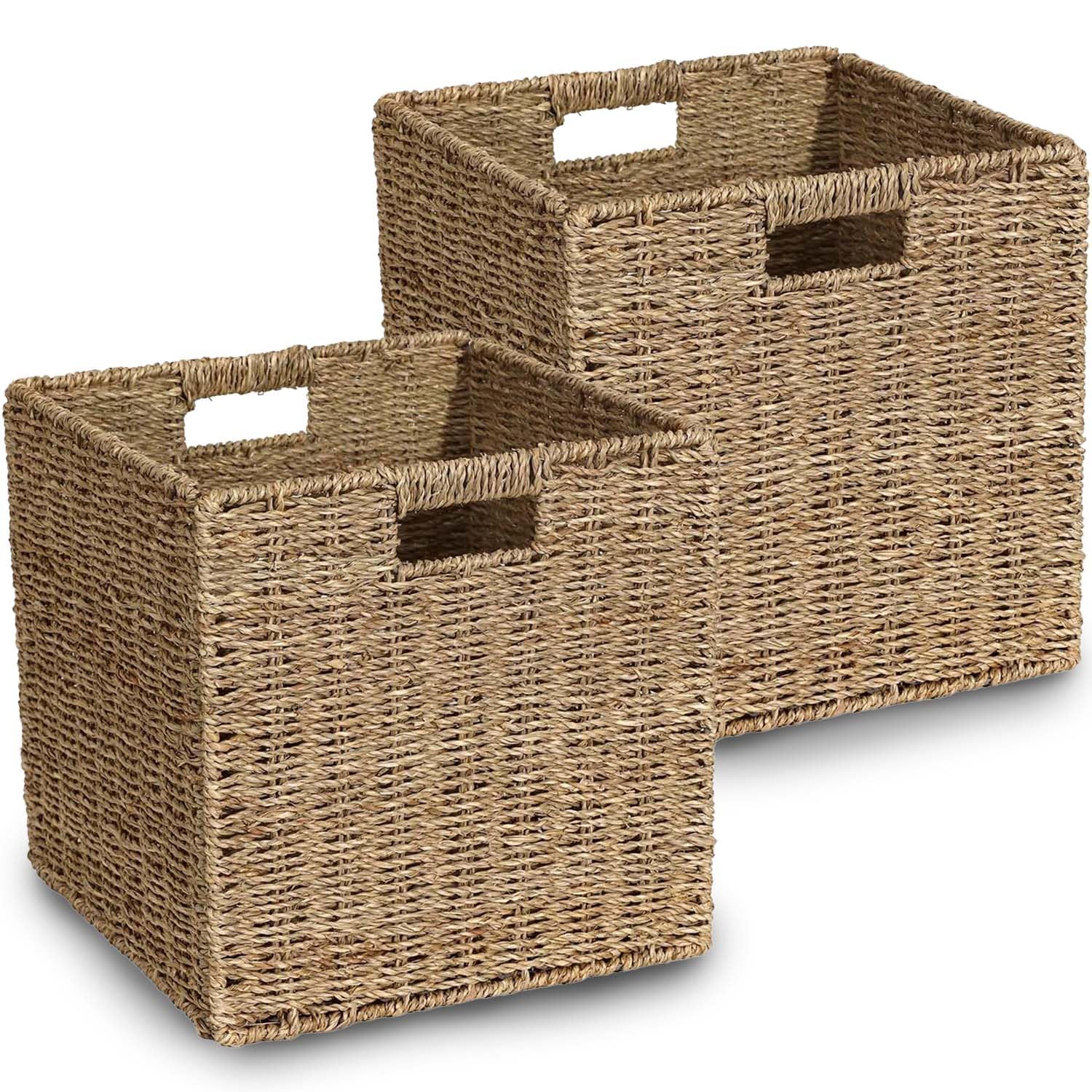 Panier de Rangement, Lot de 2 Panier d'étagère Kallax, Panier Tressé Pliable en Jonc de Mer, Grand Panier pour Vêtements, Jouets -Couleur Naturelle 30x30x30cm