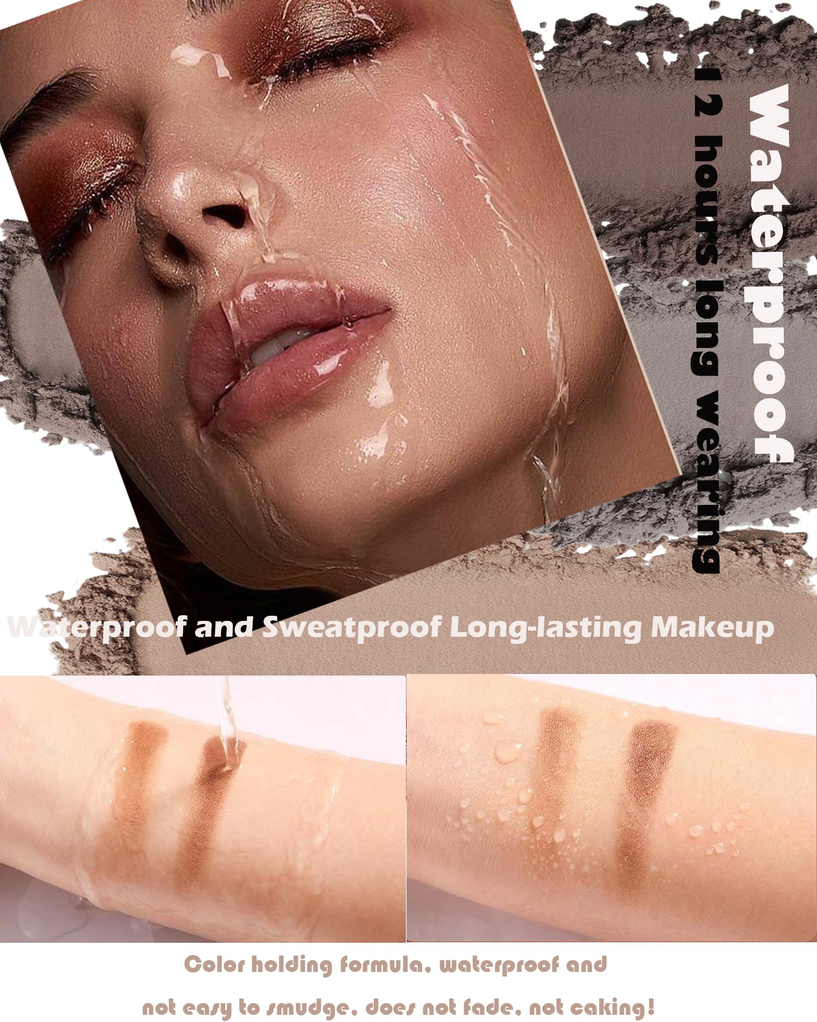 Augenbrauenpuder für Frauen, 2 Farben, wasserfest, hellbraun, grau, langanhaltendes Augenbrauenpuder zum Füllen und Formen von Augenbrauen, natürliche Kontur, Lidschatten,