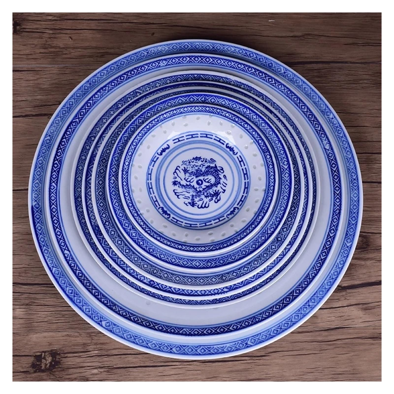 Chiński Płaski Talerz Niebiesko-biały Porcelanowy Obiadowy Ceramiczna Staromodna Zastawa Stołowa Smok Taca Na Jedzenie Elegancja Jest Ponadczasowa(8-inch)