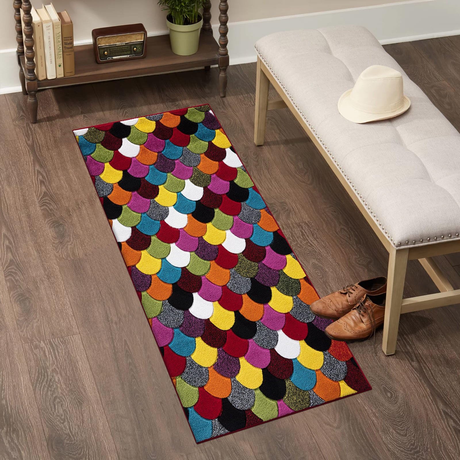 renoazul® Hallway Runners In Multicoloured Scales Design, Washable Rug - 60 x 220 cm | Soft Piles, Jute Backing Mats For Living Room, Indoor Doormats & Hall Rug Runner — image 1