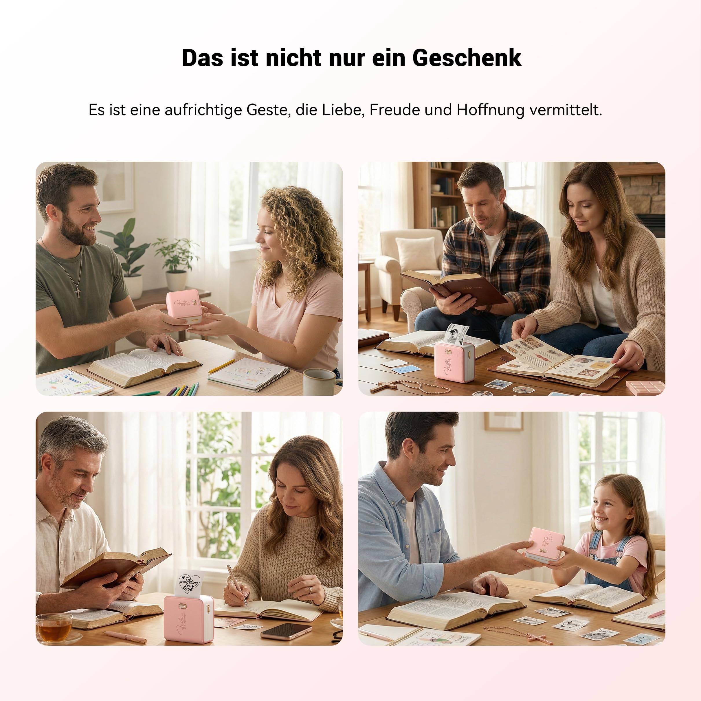 Rosa Bibel Zubehör, Mini Aufkleberdrucker F21 Set für Bibel Journaling, Christliche Geschenke für Frauen, Kinder, Familie und Gruppenstudien, mit 3 Rollen Aufklebern, Oster Geschenk Set