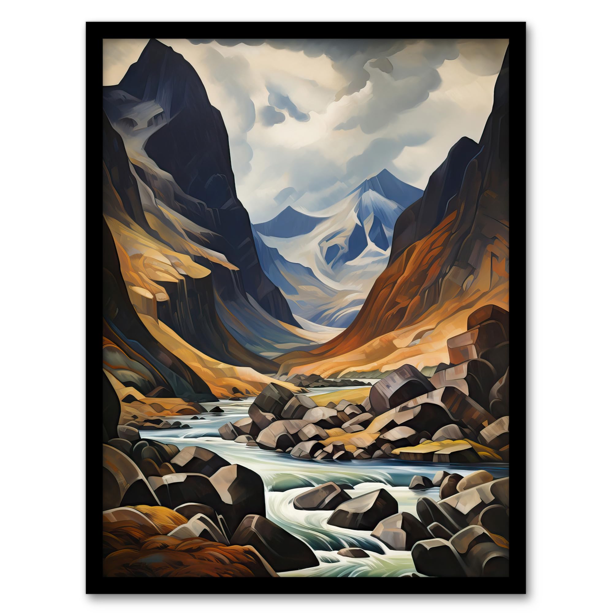 Artery8 Cairngorms National Park Oil Painting Dramatic Scottish Highlands Mountains Artwork Framed Wall Art Print A4