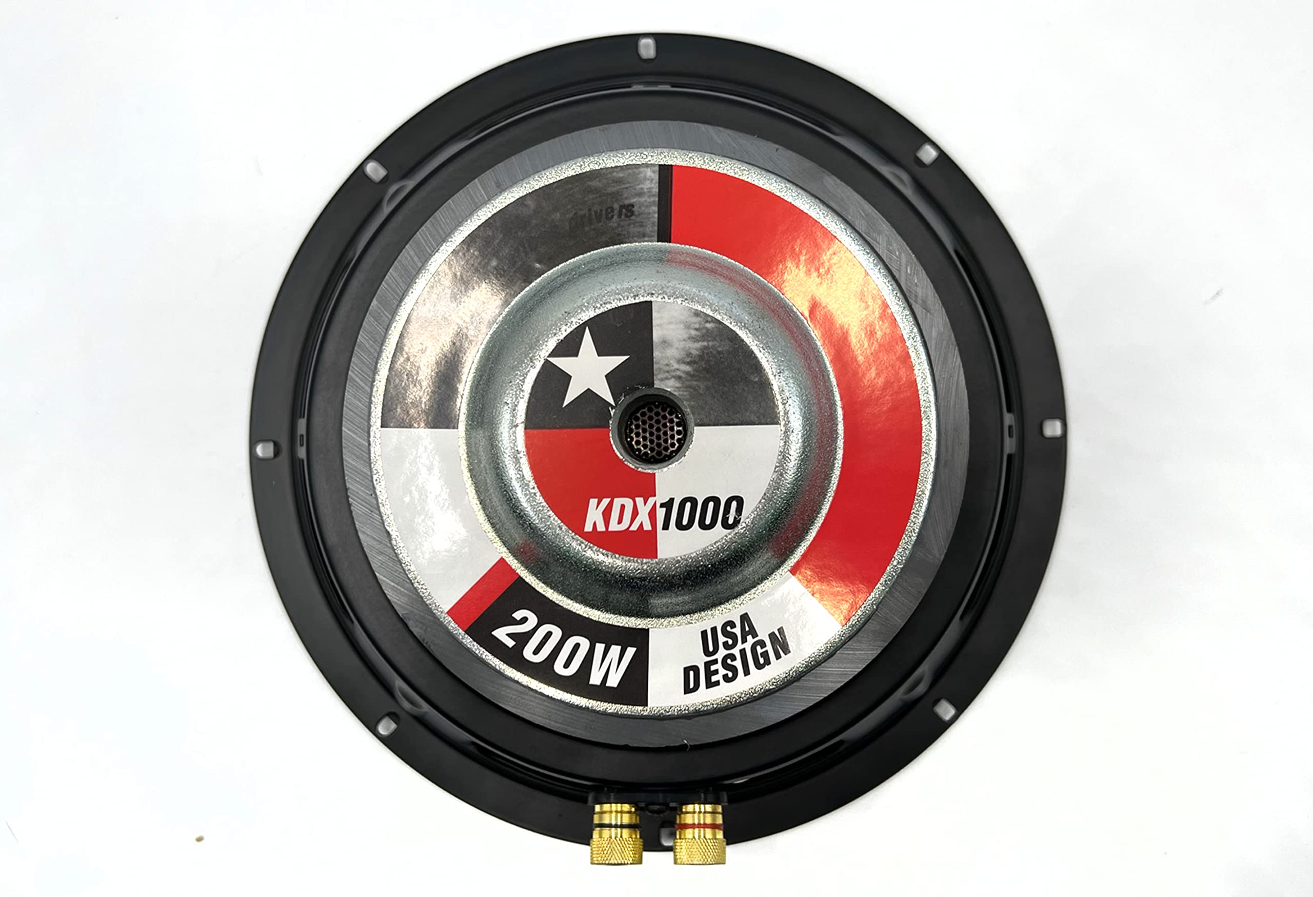 Potente subwoofer KDX1000 de 10 Pulgadas (250mm) con Cono de Mica y una Potencia máxima de 200W y Potencia RMS de 100W. Ideal para realzar los Graves en su vehículo. 1 Unidad