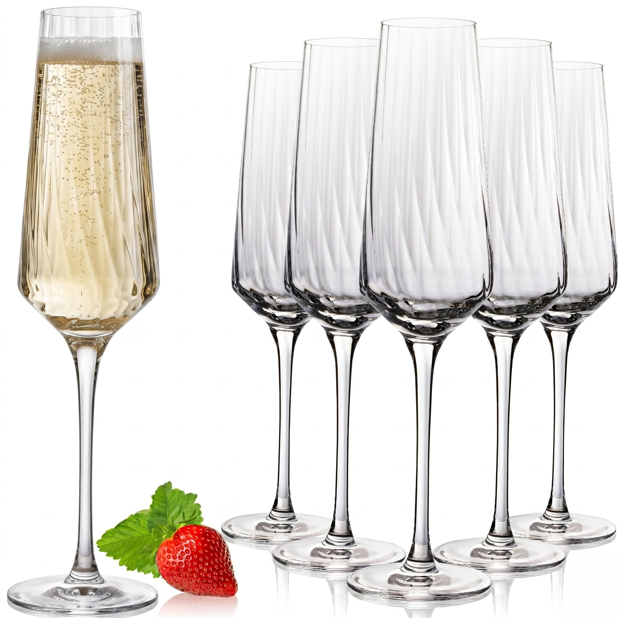 IMPERIAL glass Sektkelche 200ml (max 230ml) 'London' Set 6-Teilig geriffelte Sektgläser aus Crystalline Glas Spülmaschinenfest Küche, Haushalt & Wohnen