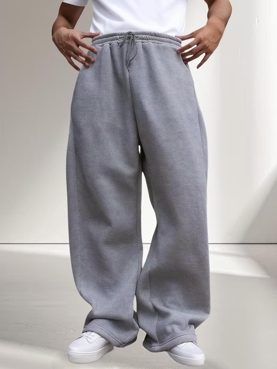 Men’s Baggy Sweatpants Fleece Wide Leg with Elastic Drawstring Waist, Casual Loose Lounge Joggers - Image 2