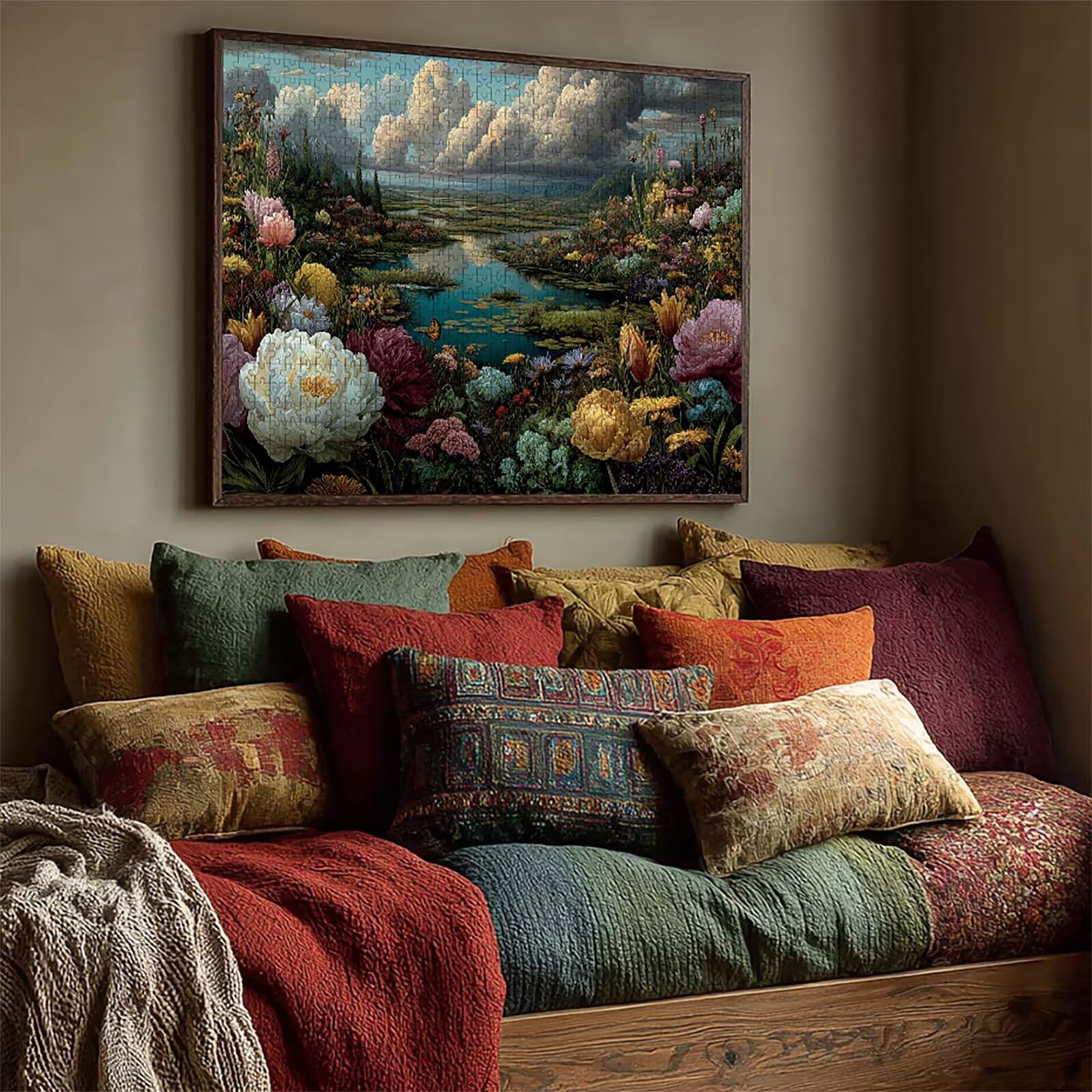 Drewniane puzzle z motywem kwiatów, 141 x 87 cm, cloud Jigsaw, 4000 elementów dla dorosłych, z pudełkiem, wymagająca gra logiczna, kolorowa gra w układanie, odpowiednie dla większości grup, prezenty