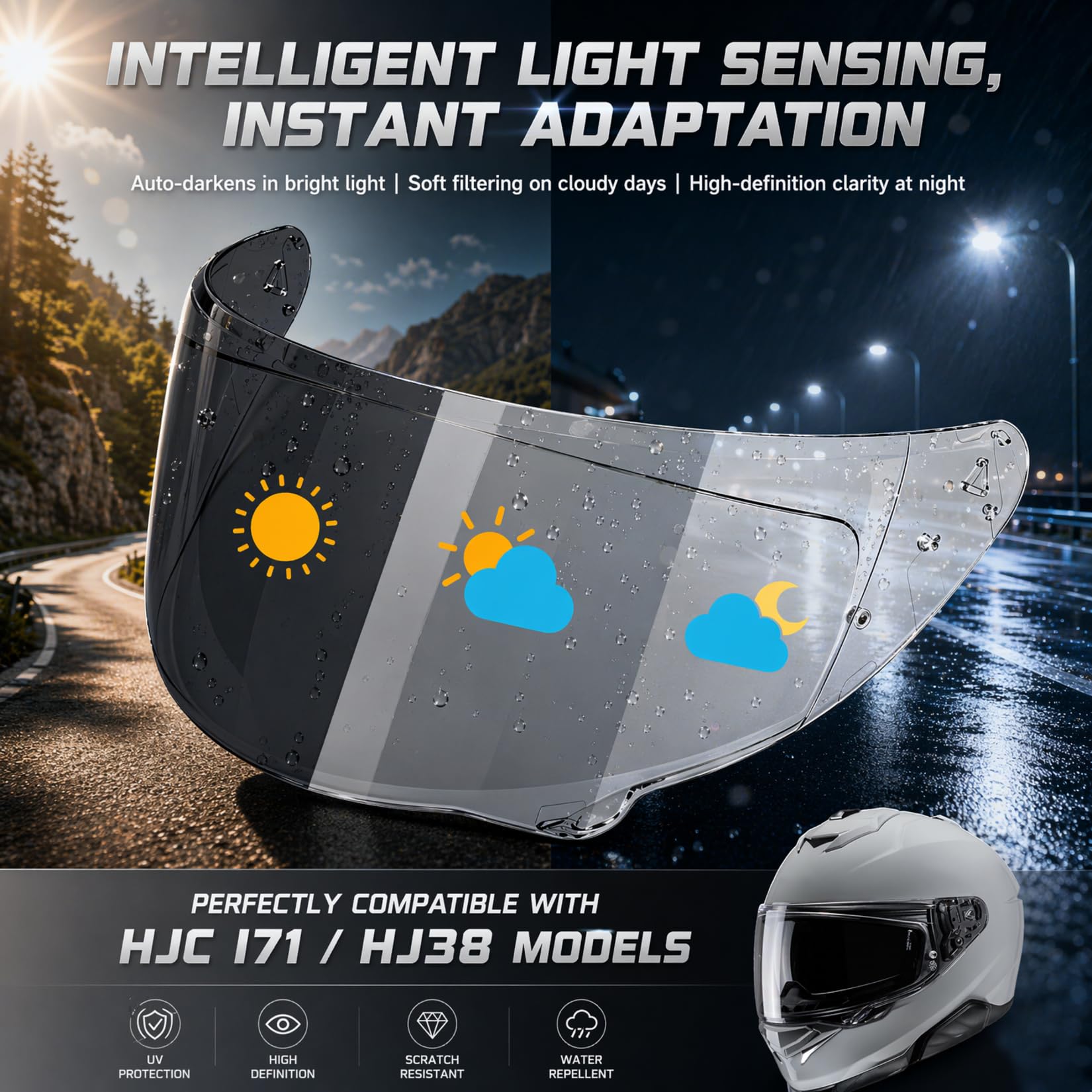 PSLER Zamiennik wizjera kasku motocyklowego do HJC HJ-38, pasuje do kasku na całą twarz i71 F71, ochrona przed zarysowaniami, ochrona przed promieniowaniem UV, gotowy do pinlock (fotochromowy)