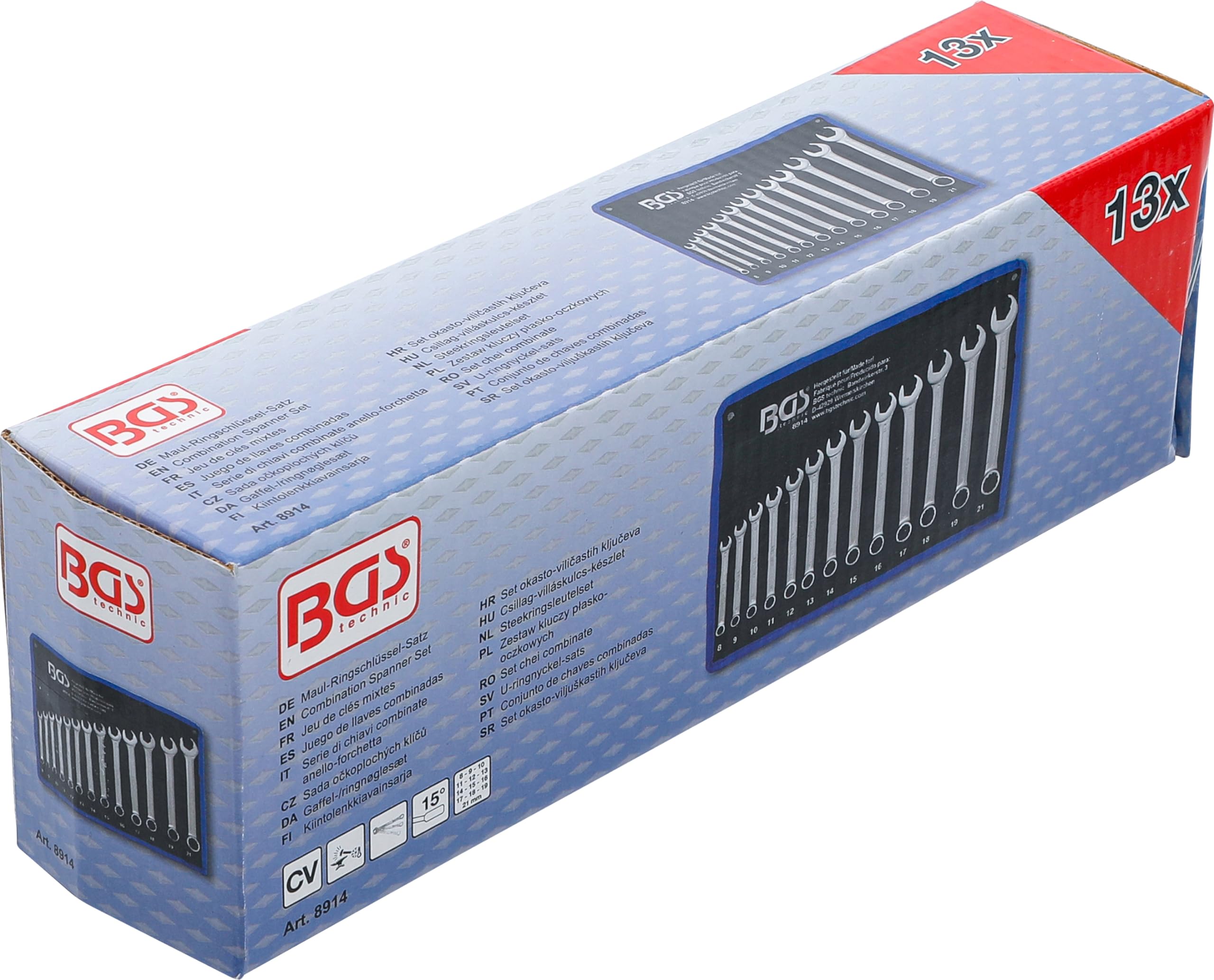 BGS 8914 | Serie di chiavi combinate anello-forchetta | lato a forchetta con funziona a cricchetto | 8 - 21 mm | 13 pz.
