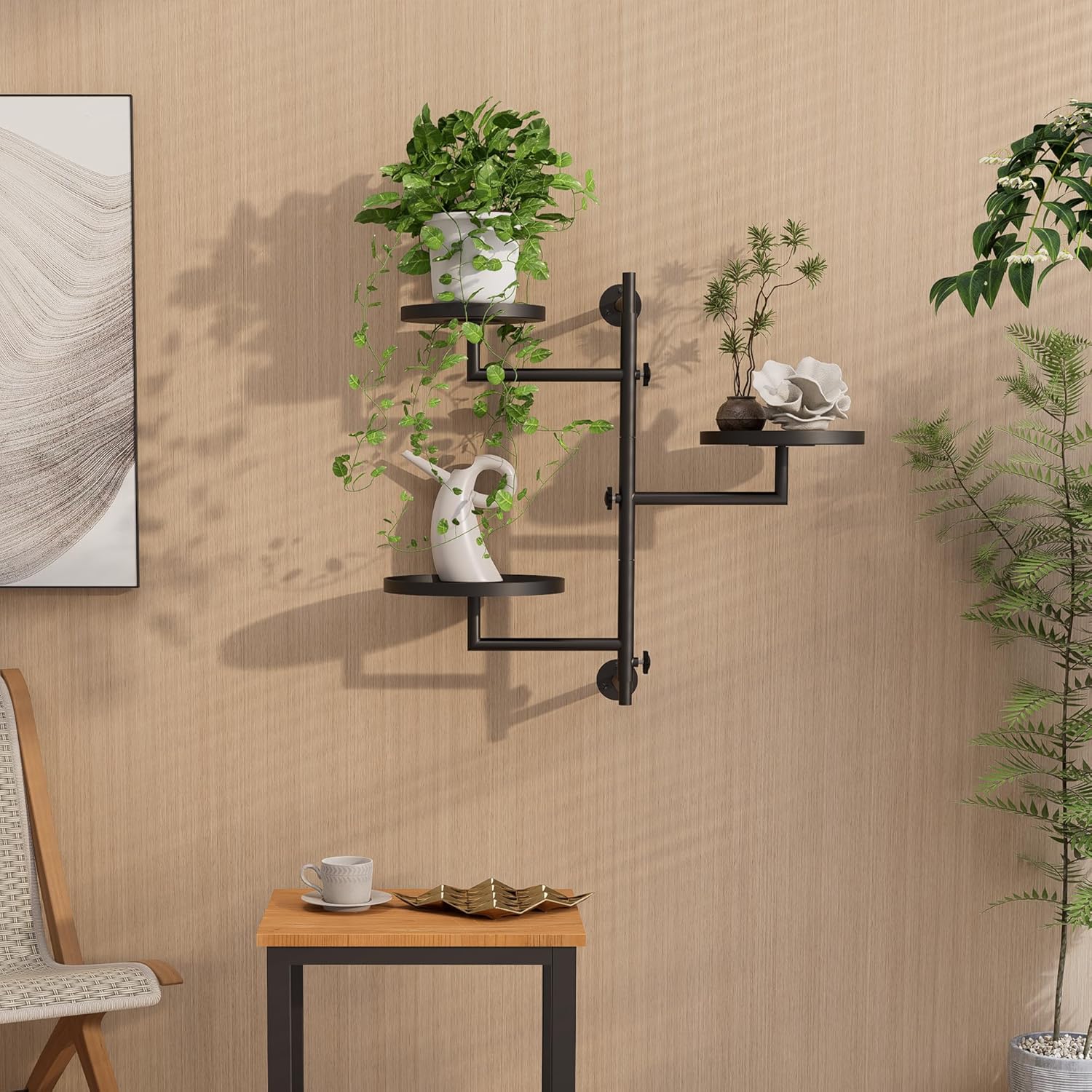 Rotating Wall Plant Shelves Plant Shelf for Window 3-Tier Metal Wall Plant Holder for Multiple Plants with Hanging Indoor Home Decor