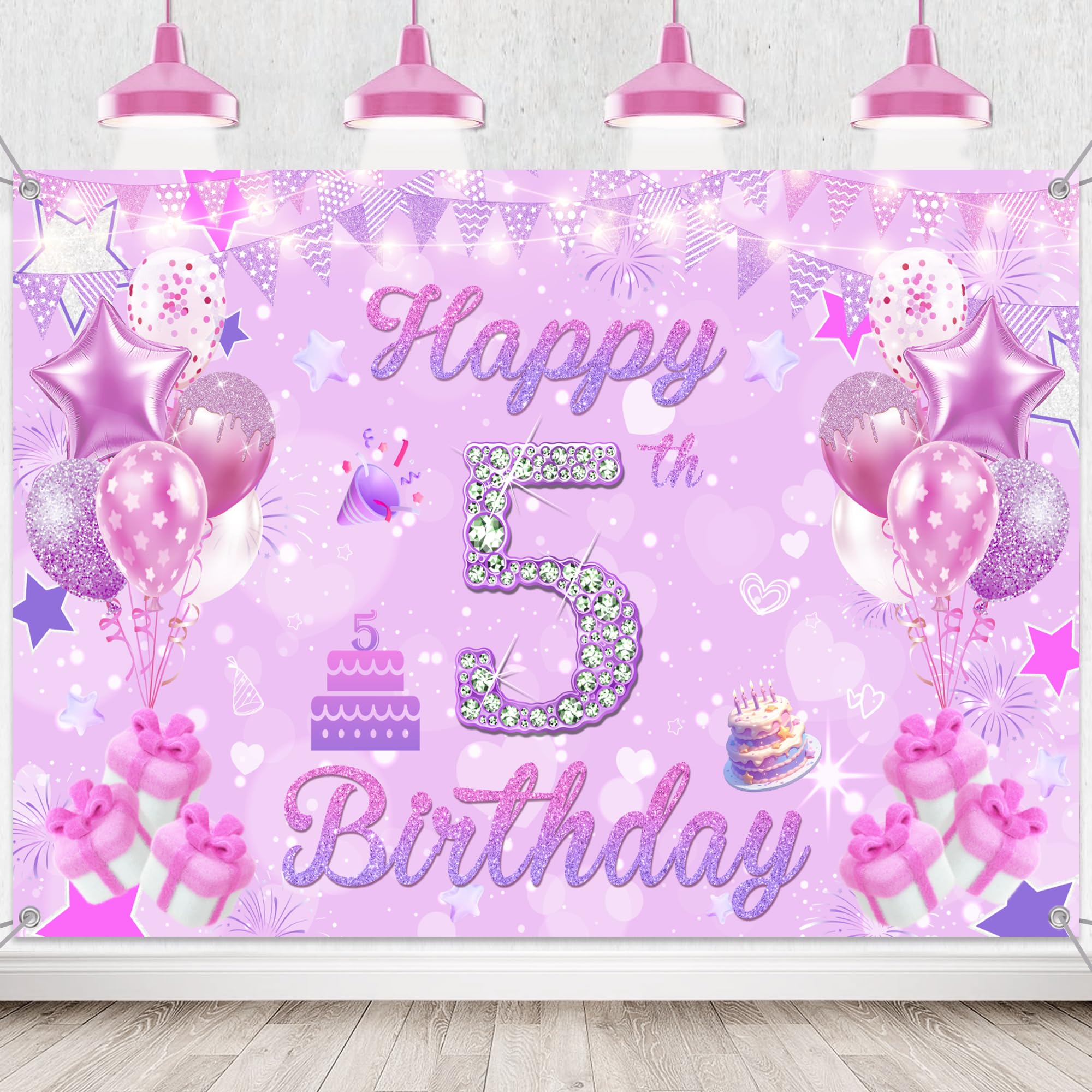 5th Birthday Decorations Banner Backdrop, Happy 5 Years Old Party — image 1